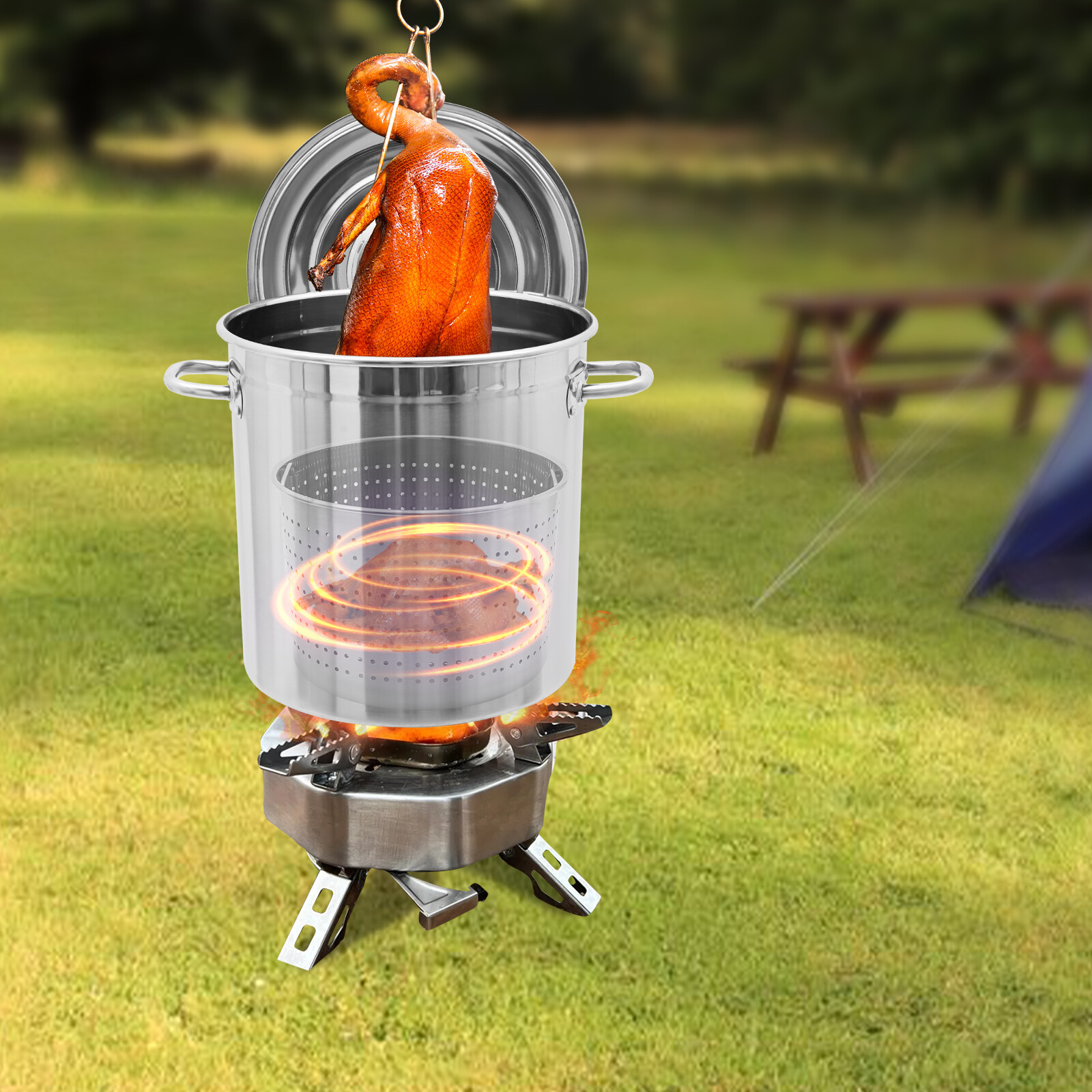 37 QT Stainless Steel Seafood Boil Pot With Drain Bucket Heavy Duty Cooking Pot