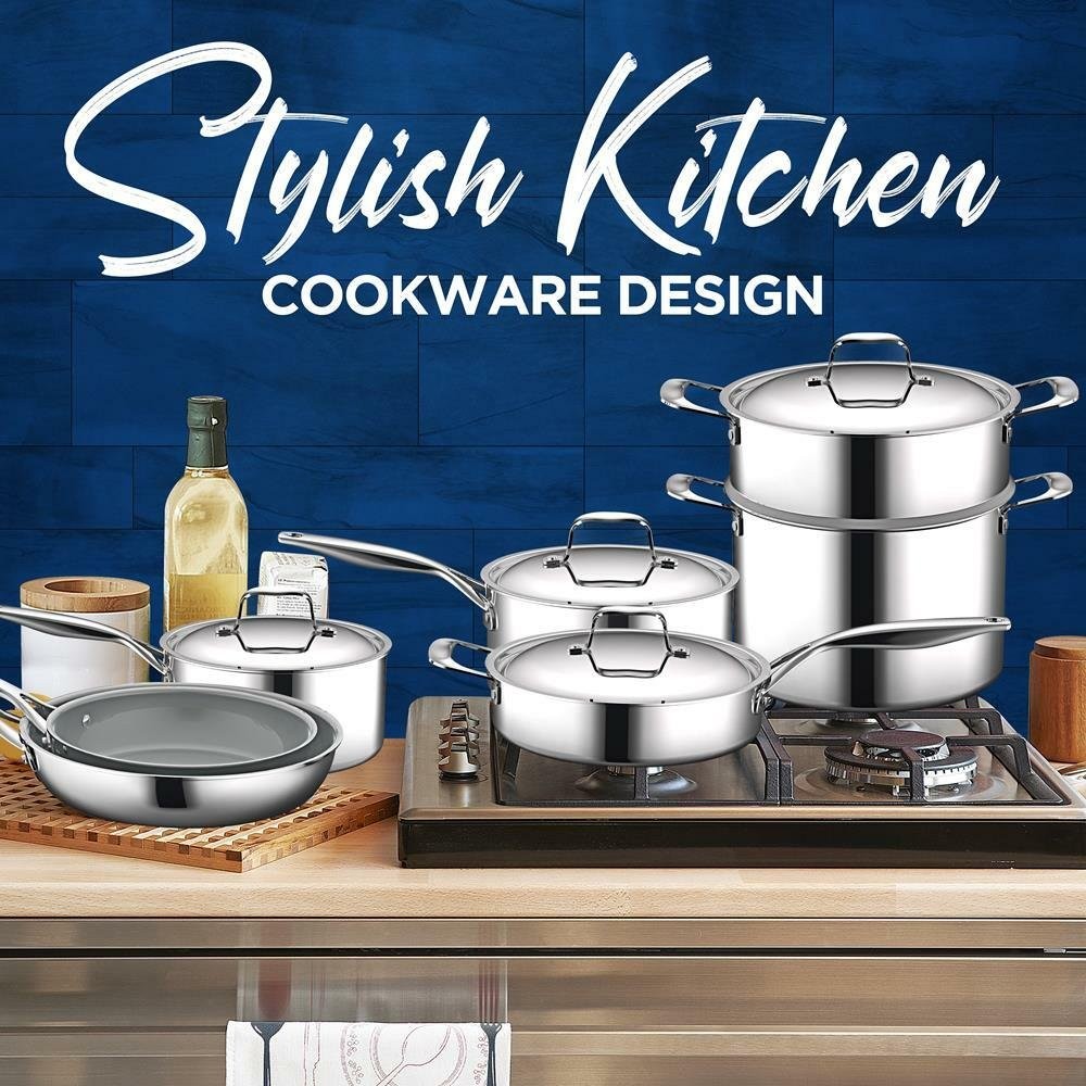 NutriChef 12-Pcs Set Kitchenware Pots & Pans Set-Clad Kitchen, Non-Stick Coating