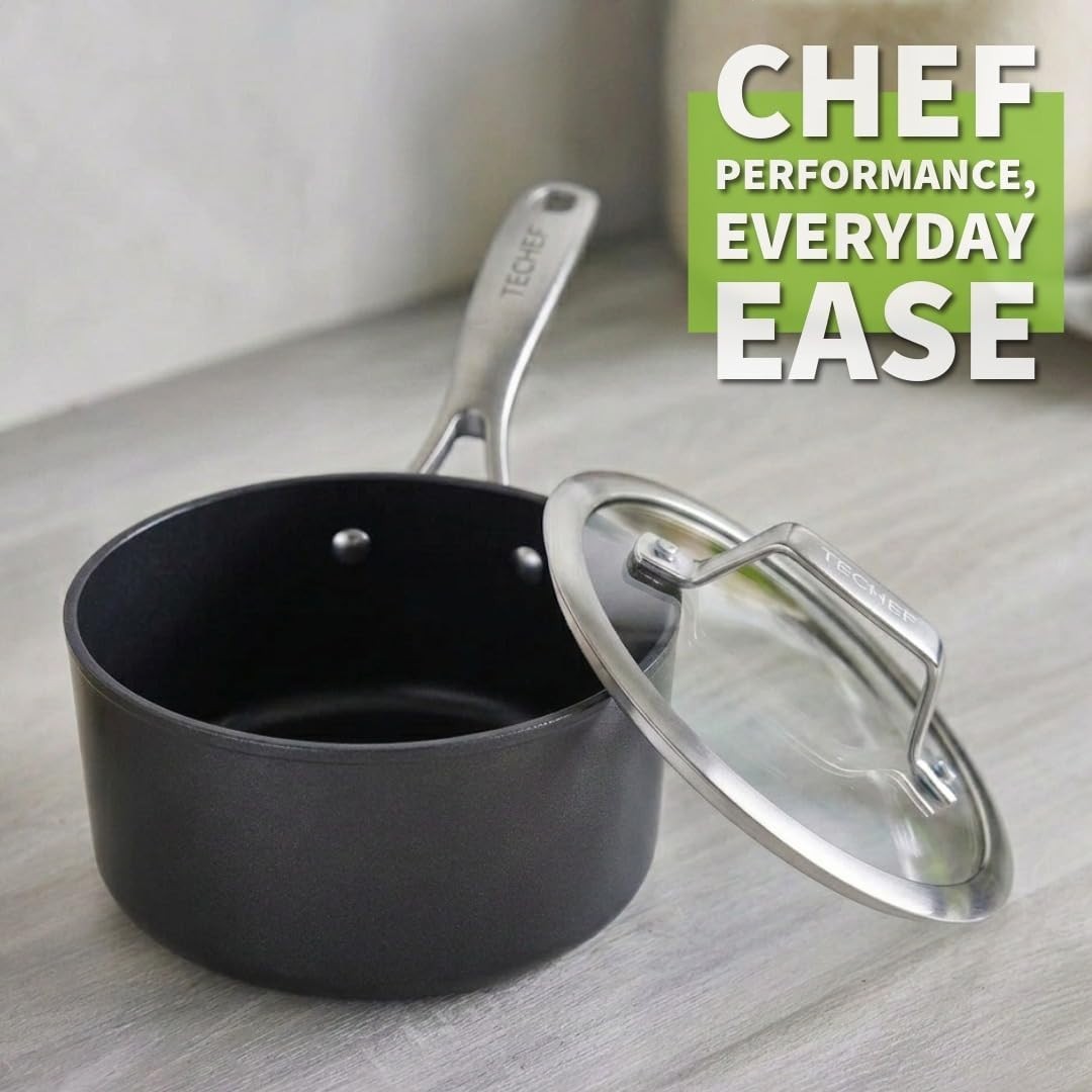 2Qt Nonstick Saucepan with Glass Lid Teflon Coated PFOA-Free