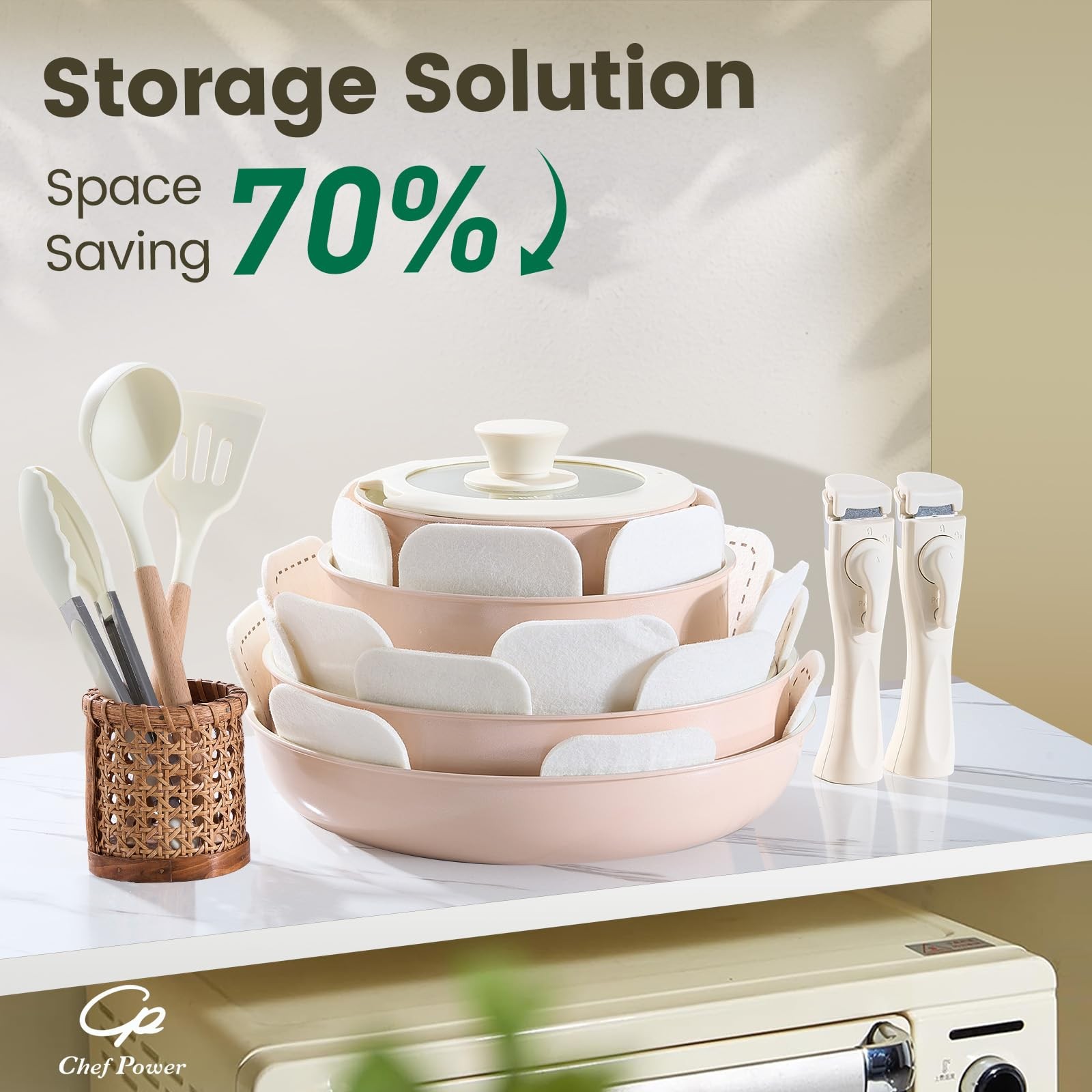 Ceramic Nonstick Pots and Pans Set 19 Piece with Detachable Handle, Induction…