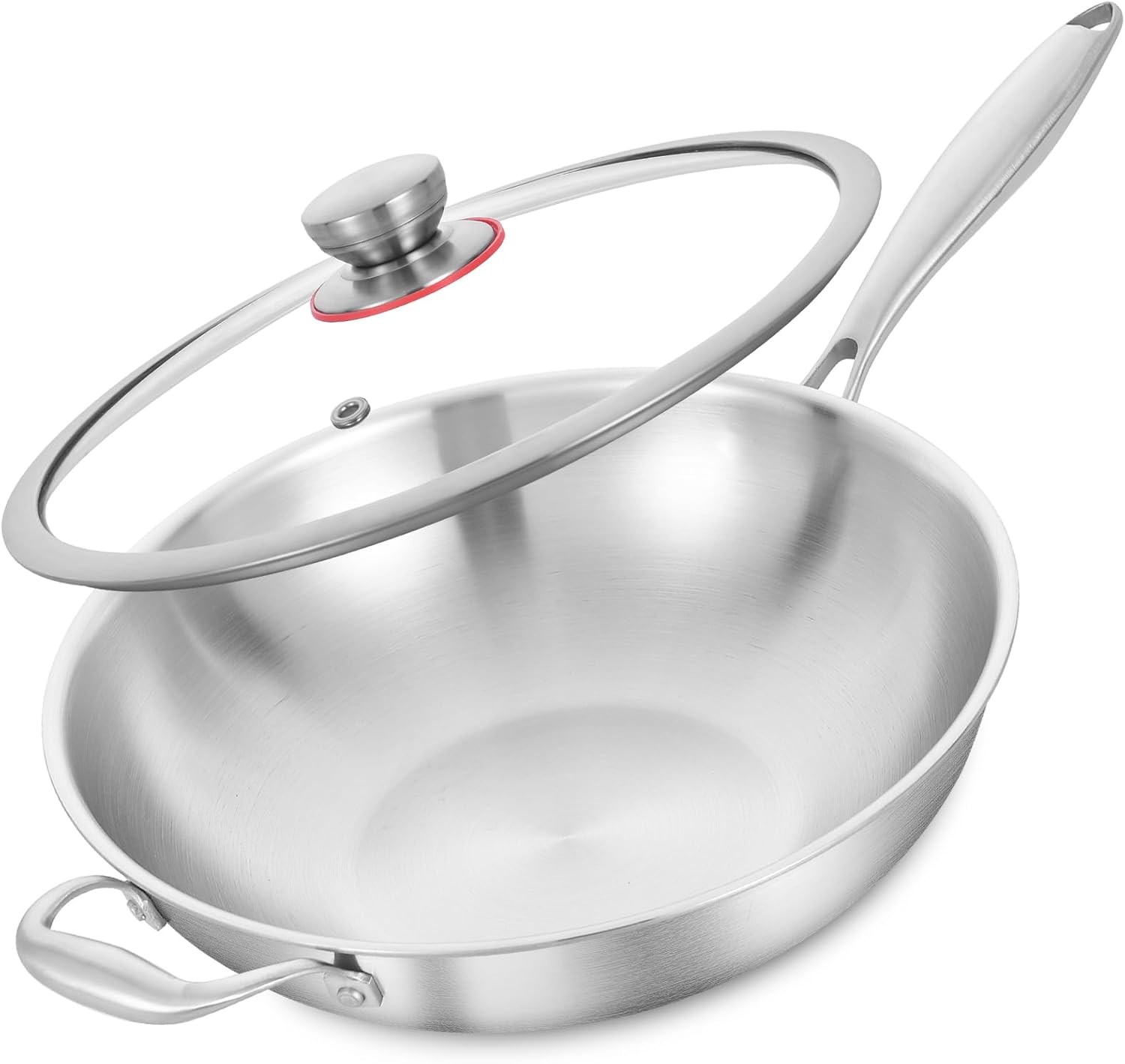 13”Stainless Steel Wok Pan with Lid, Stir-Frying Pan,Induction Cooking Pan