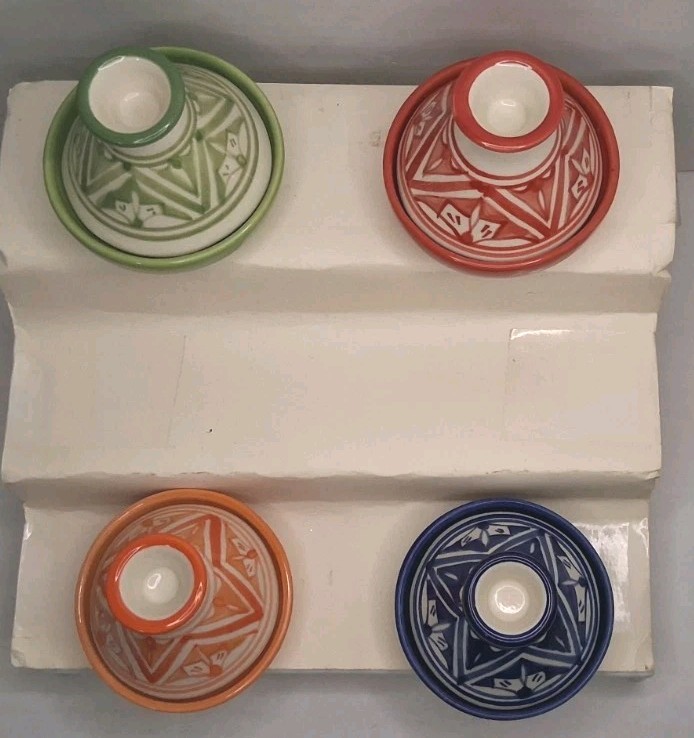 Le Souk Ceramique 3.5″ Tagine Set Of 4 Made In Tunisia Pre-owned
