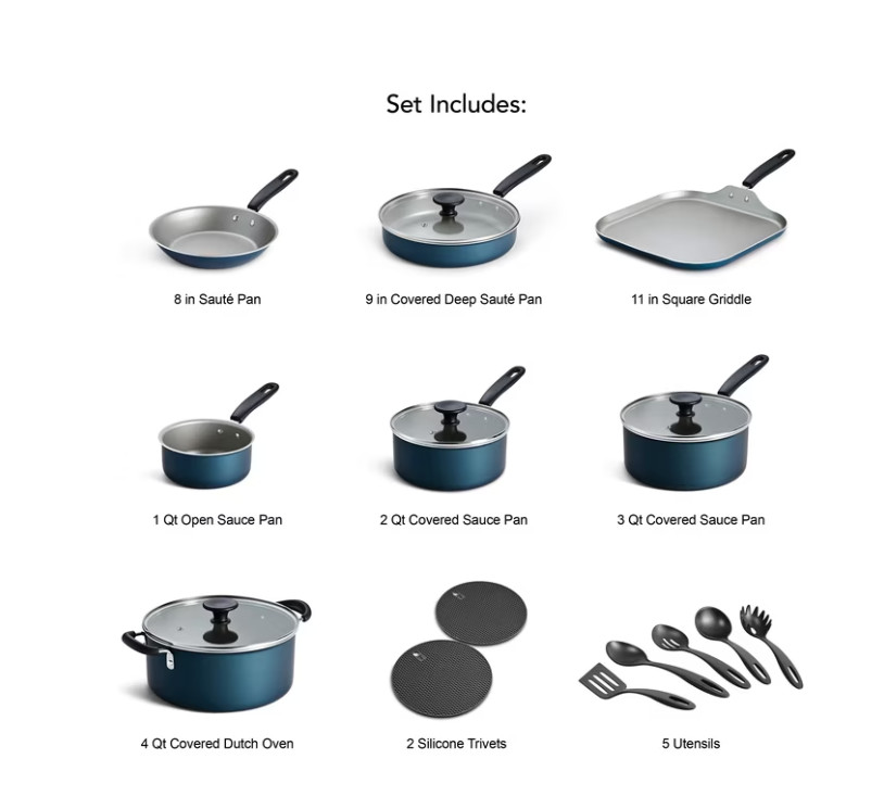 Tramontina Primaware 18-Piece Nonstick Cookware Set Blue