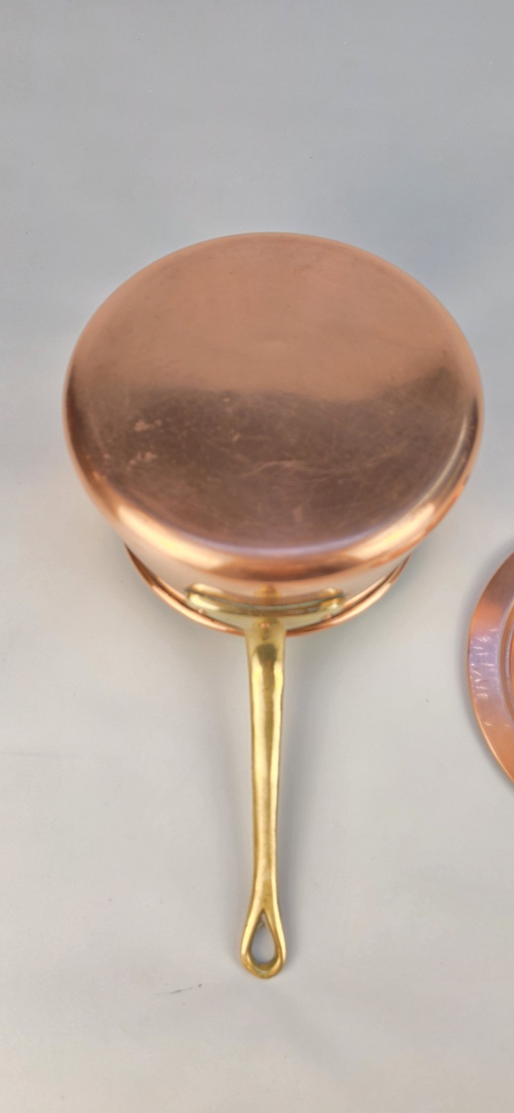 Copper Saucepan w/ Lid, Brass Handle, Double Handle, 3 qt, 7 in Dia