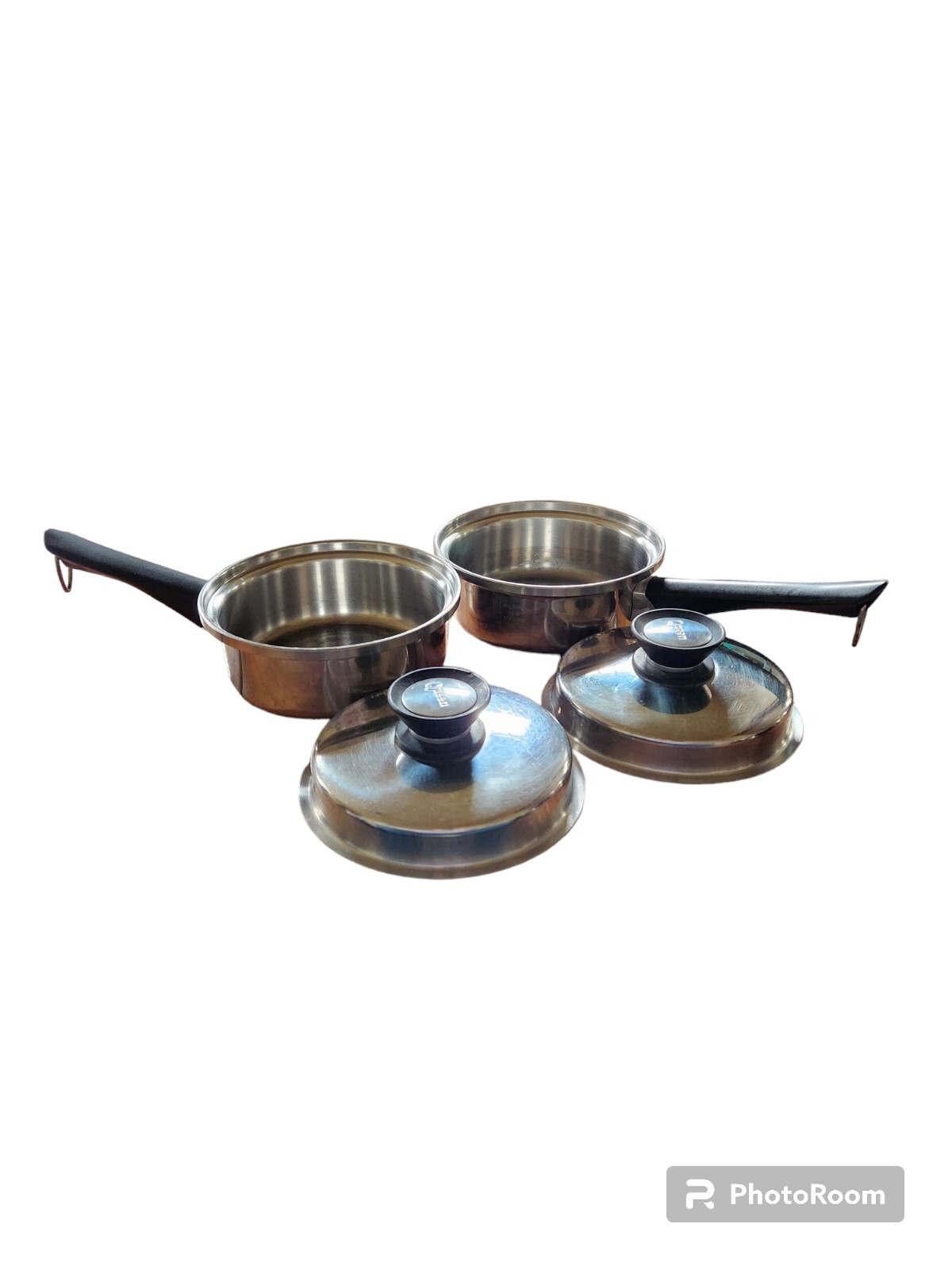 AMWAY QUEEN 1 1/2 QUART MULTI-PLY 18/8 STAINLESS STEEL SET OF 2 SAUCEPANS W/LIDS