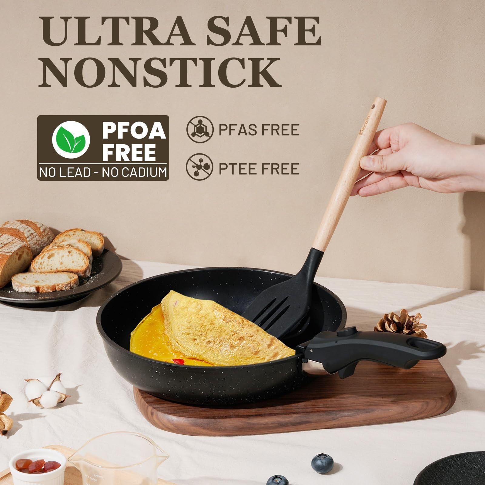 20~Piece Nonstick Cookware Set, Detachable Handle, Induction Safe, Black