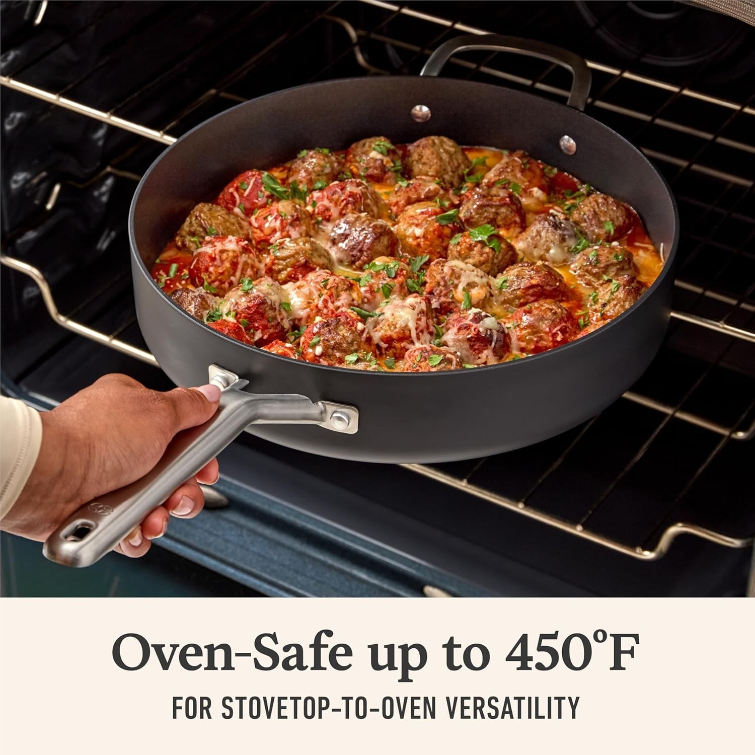 Nonstick Saute Pan with Lid 5 Qt Hard-Anodized Aluminum Dishwasher Safe