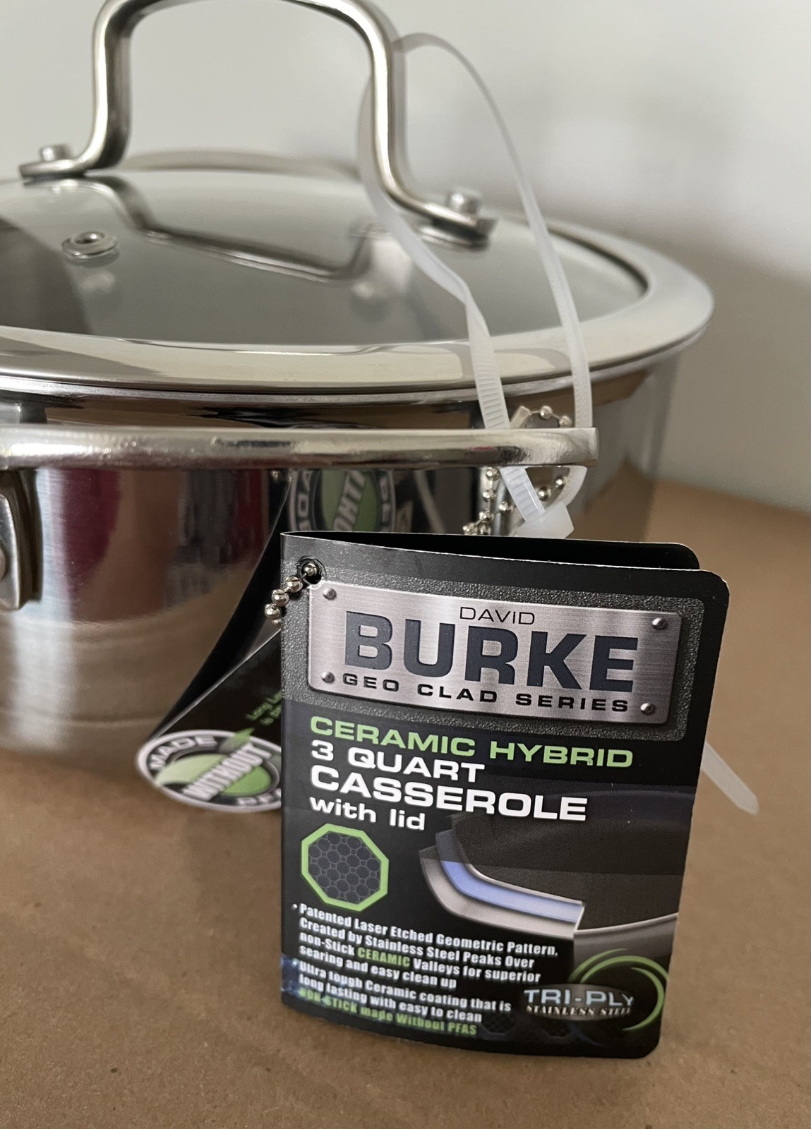 David Burke Geo Clad 3 Qt Casserole Ceramic Hybrid With Lid Safe Up To 500F ,NEW