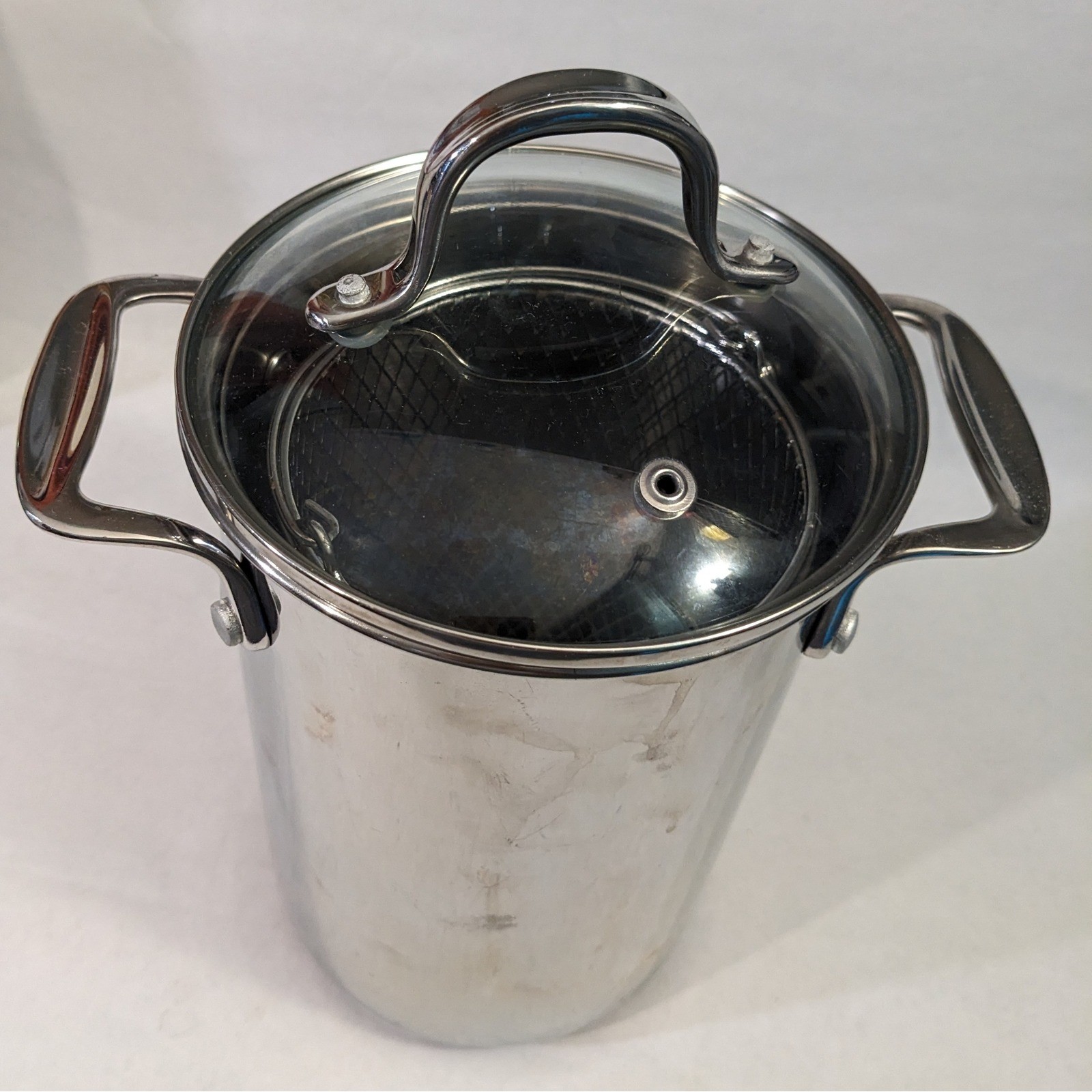 Crate & Barrel Stainless Steel Asparagus Steamer Pot with Basket and Glass Lid