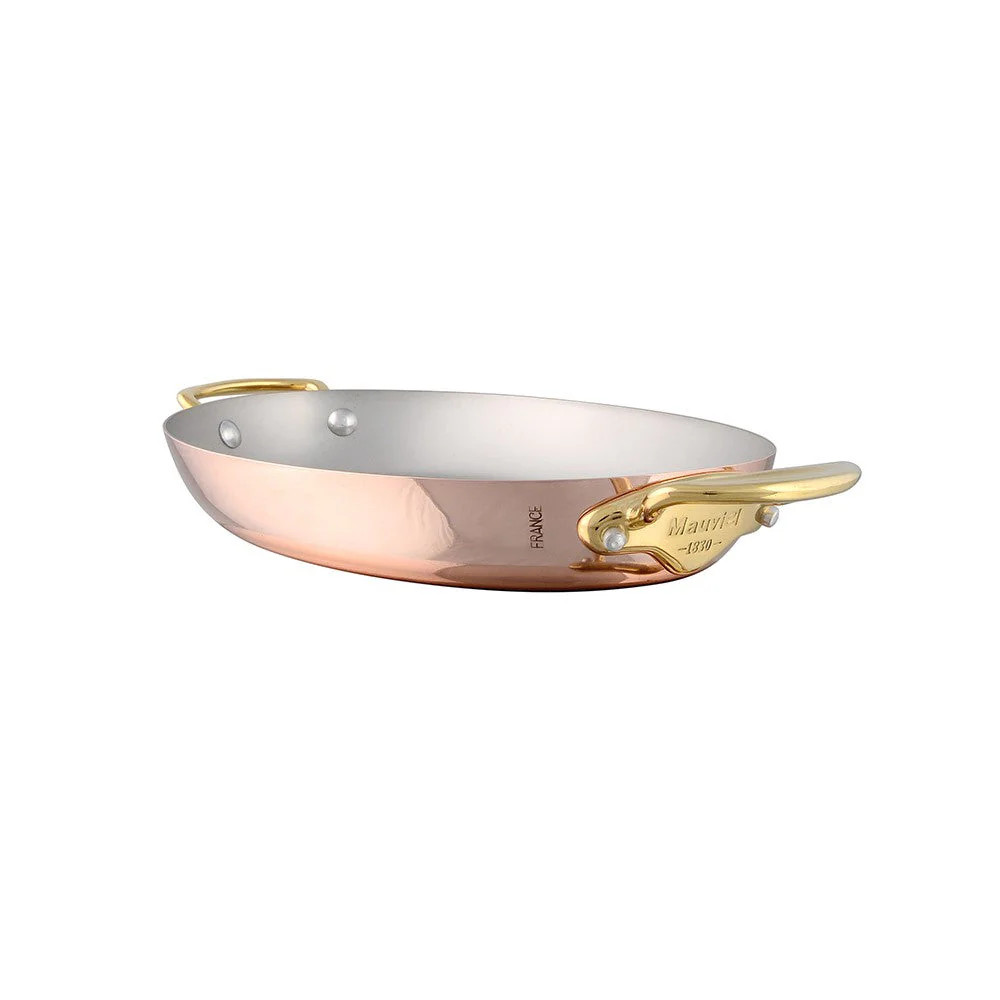 Mauviel M’Heritage M’150 B Copper Oval Gratin Pan With Brass Handles, 13.8-In