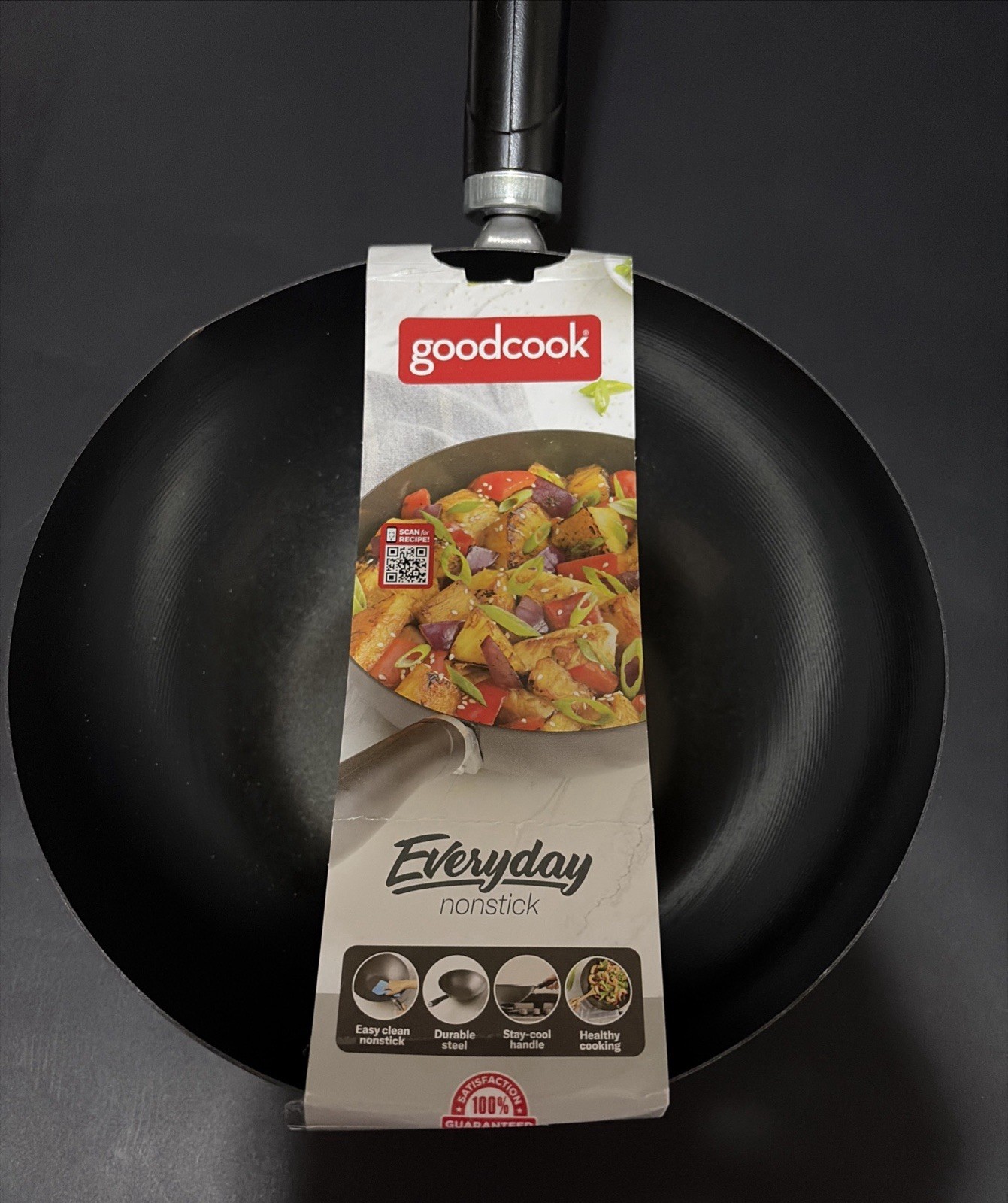 WOK GoodCook Everyday Nonstick Black, Carbon Steel 8 Inch Wok Easy Clean