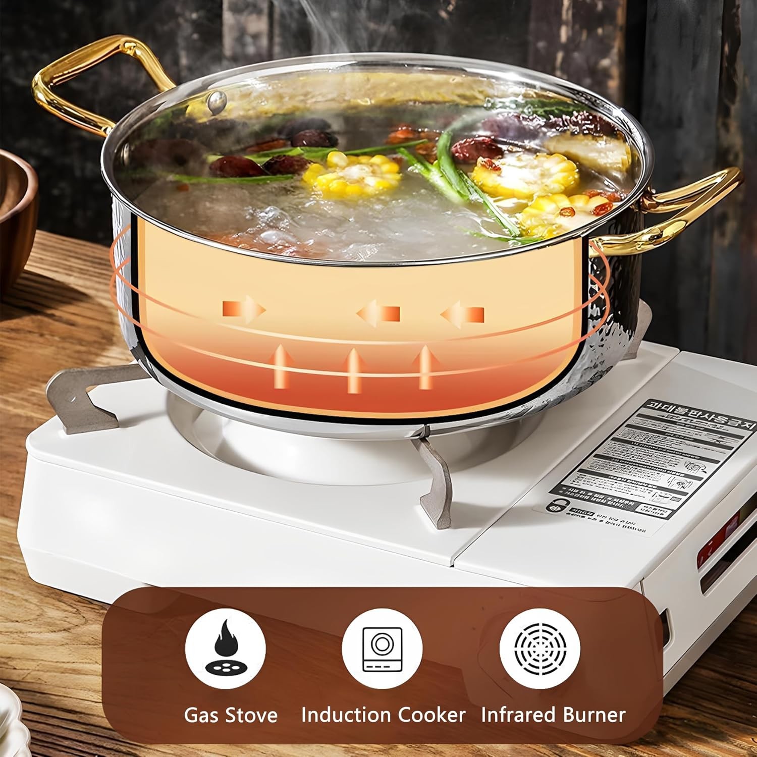 6.7QT Hmered Sto Pot with Lid, Copper Rose Gold, Tri-Ply Stainl