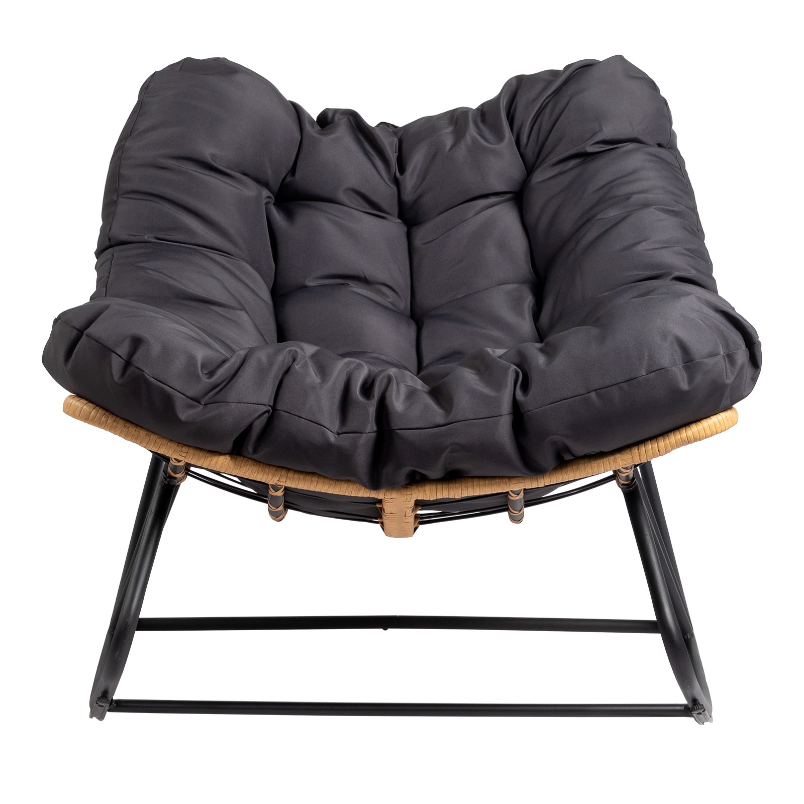 Oversized Papasan Rocking Chair, Patio Lounge Egg Chair, Dark Gray