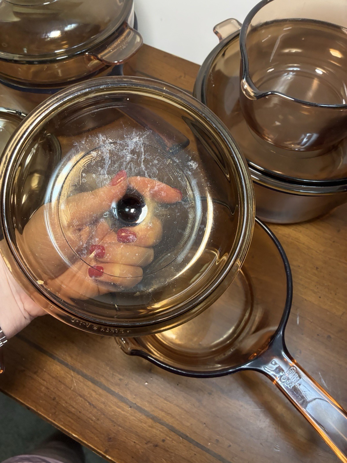 Vintage Corning Ware Amber Vision 10p 4 Sizes Sauce Pans Double Boiler USA
