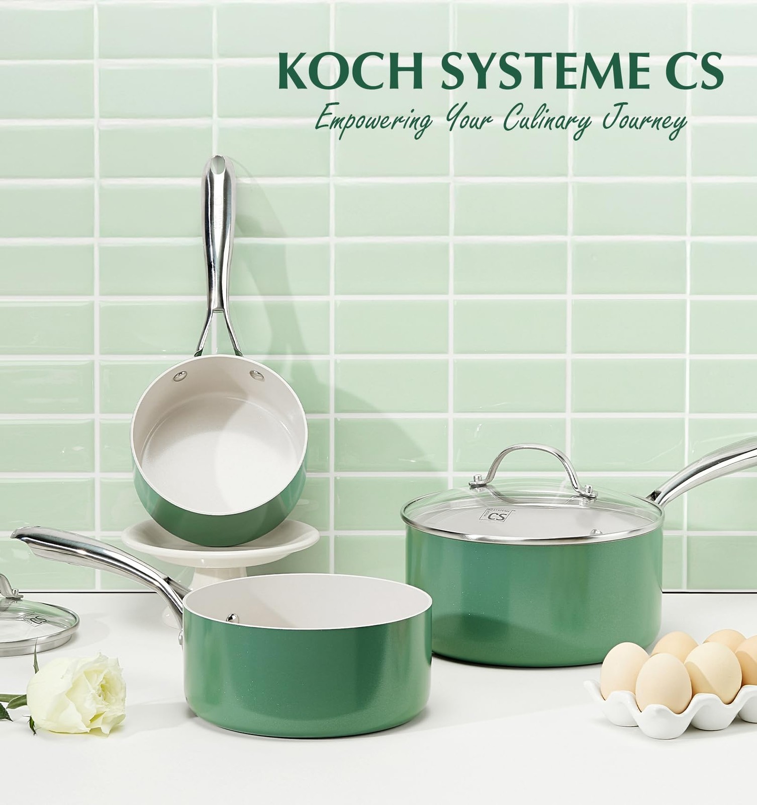 Koch Systeme Cs Nonstick Sauce Pan Lid 1Qt 2Qt 3Qt Ceramic Set 6Pcs Non-Toxic