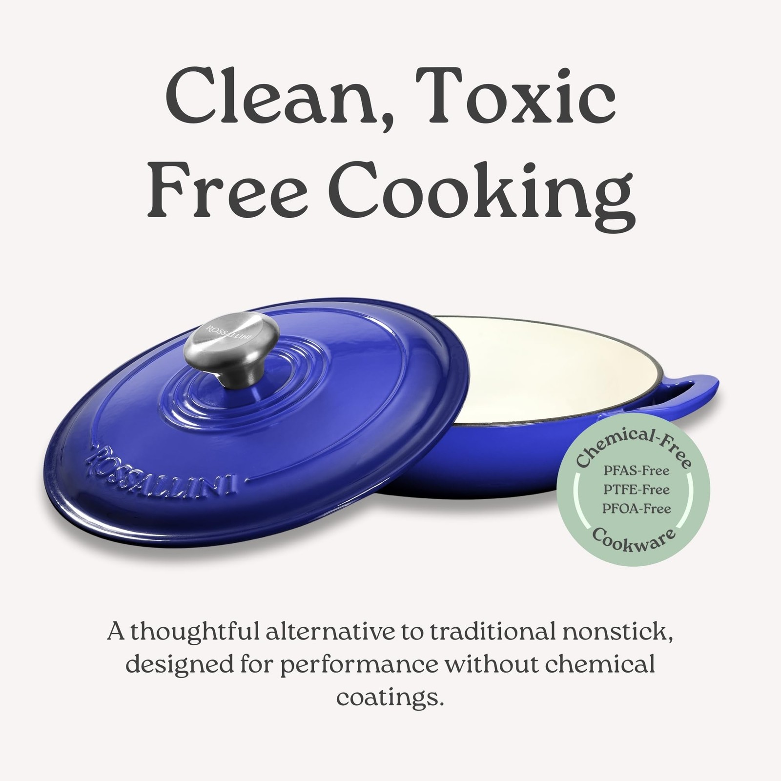 Rossallini Signature Enameled Cast Iron Braiser Non-Stick Serving Pot Tight