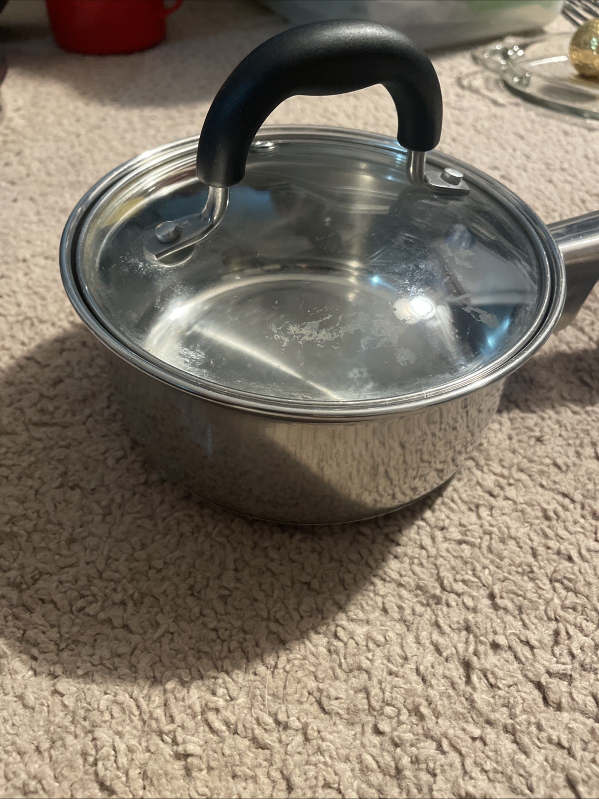 Stainless Steel 1 Qt pot glass & steel lid sauce pot cookware steam vent