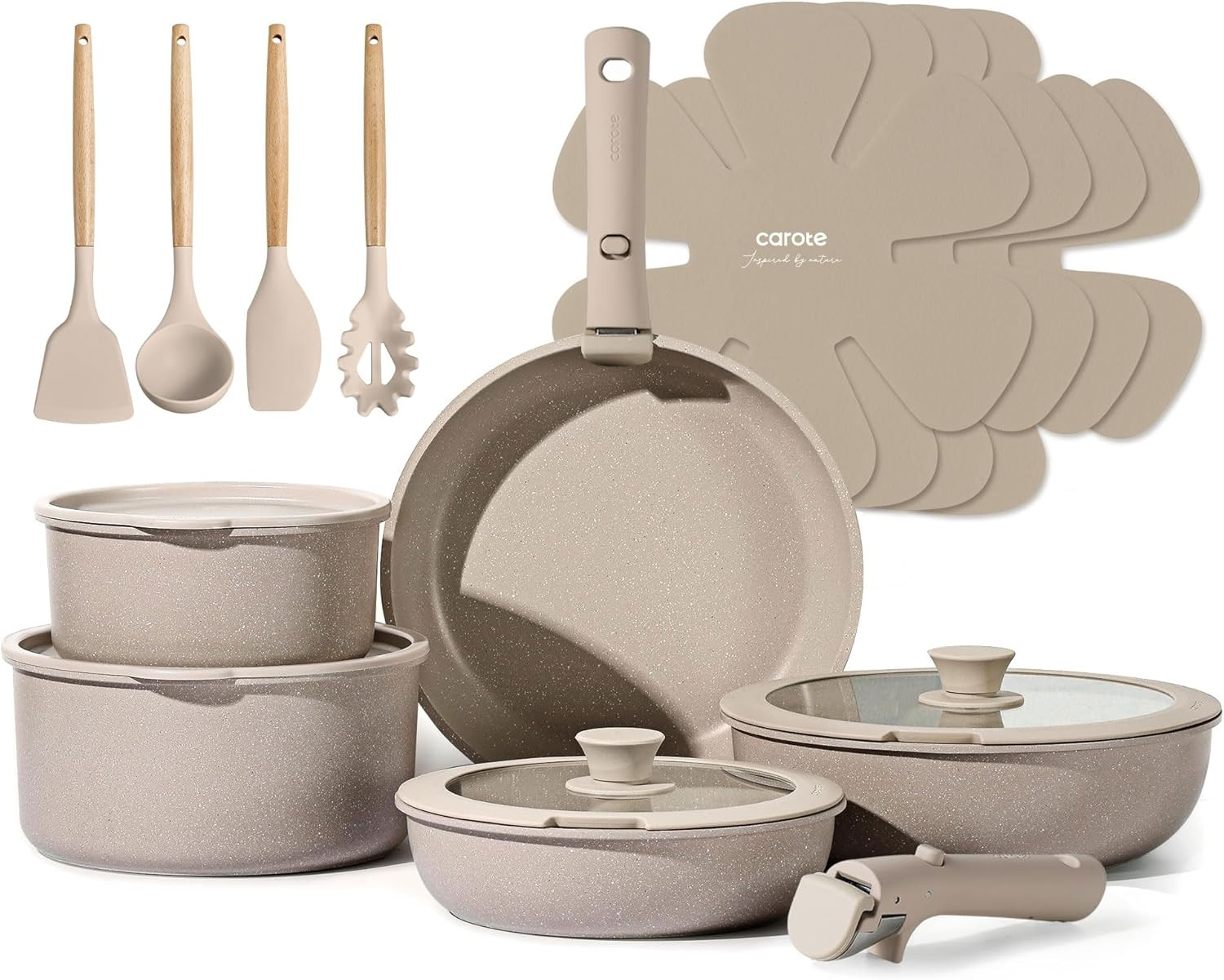 19Pcs Pots and Pans Set Non Stick, Nonstick Cookware Set Detachable Handle, Indu
