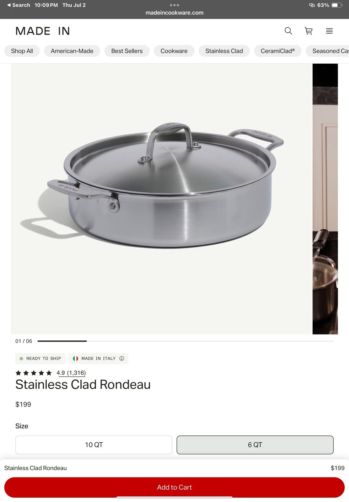 Made In Stainless Clad 6 qt Rondeau w/ Lid | Stainless Steel