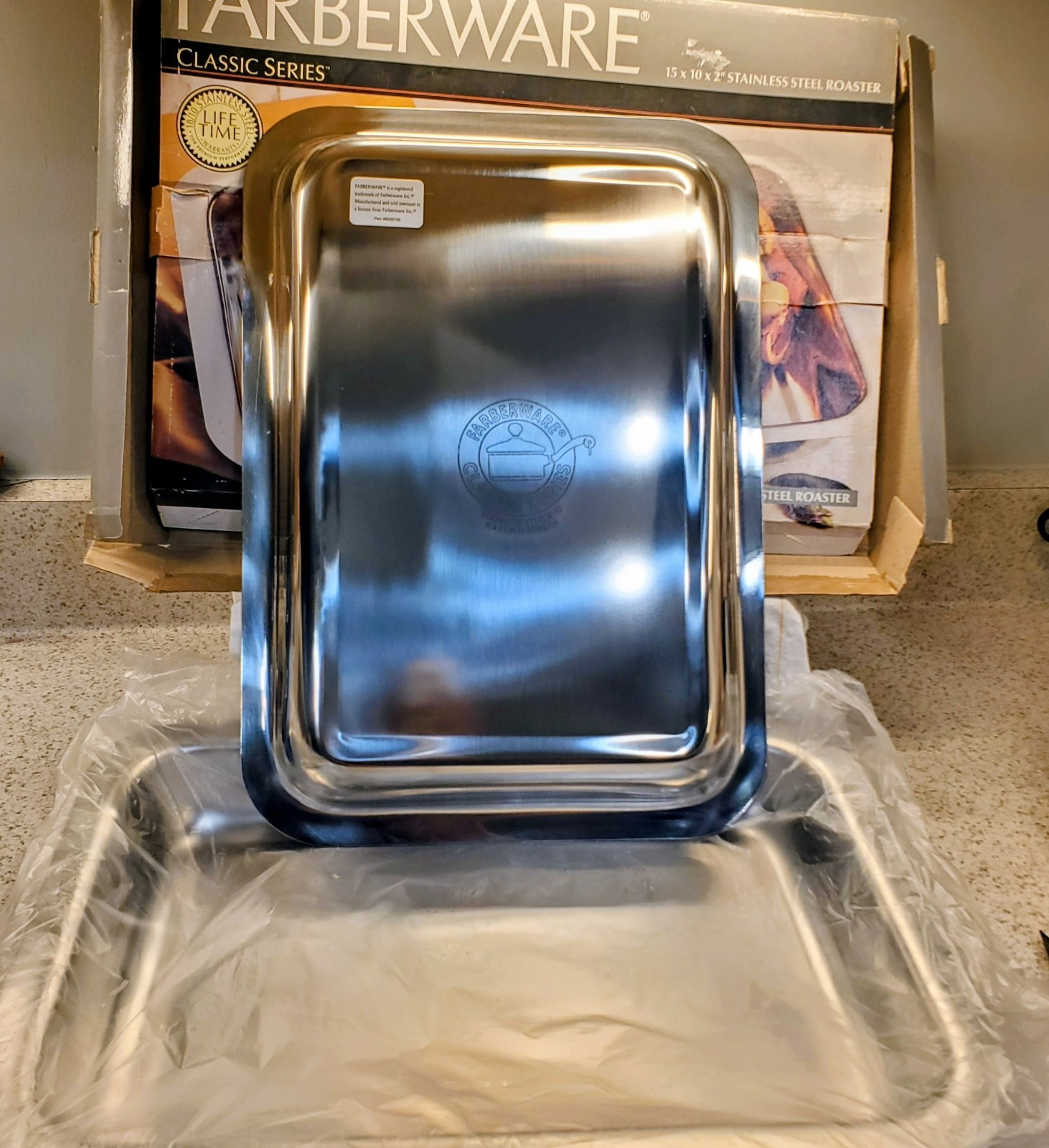 2 VTG New Farberware Classic Oven Roaster Stainless Steel Lifetime Warranty Box