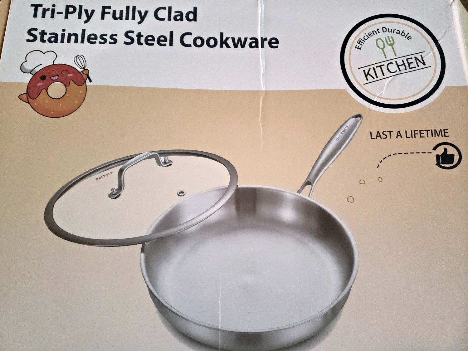 Delarlo Fully Clad Stainless Steel 12″ Frying Pan with Lid NEW