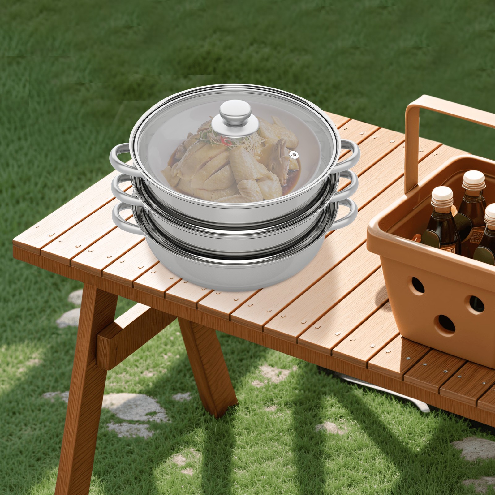 3 Tiers Stainless Steel Food Steamer Cooker Pot Vegetable Fish w/Glass Lid