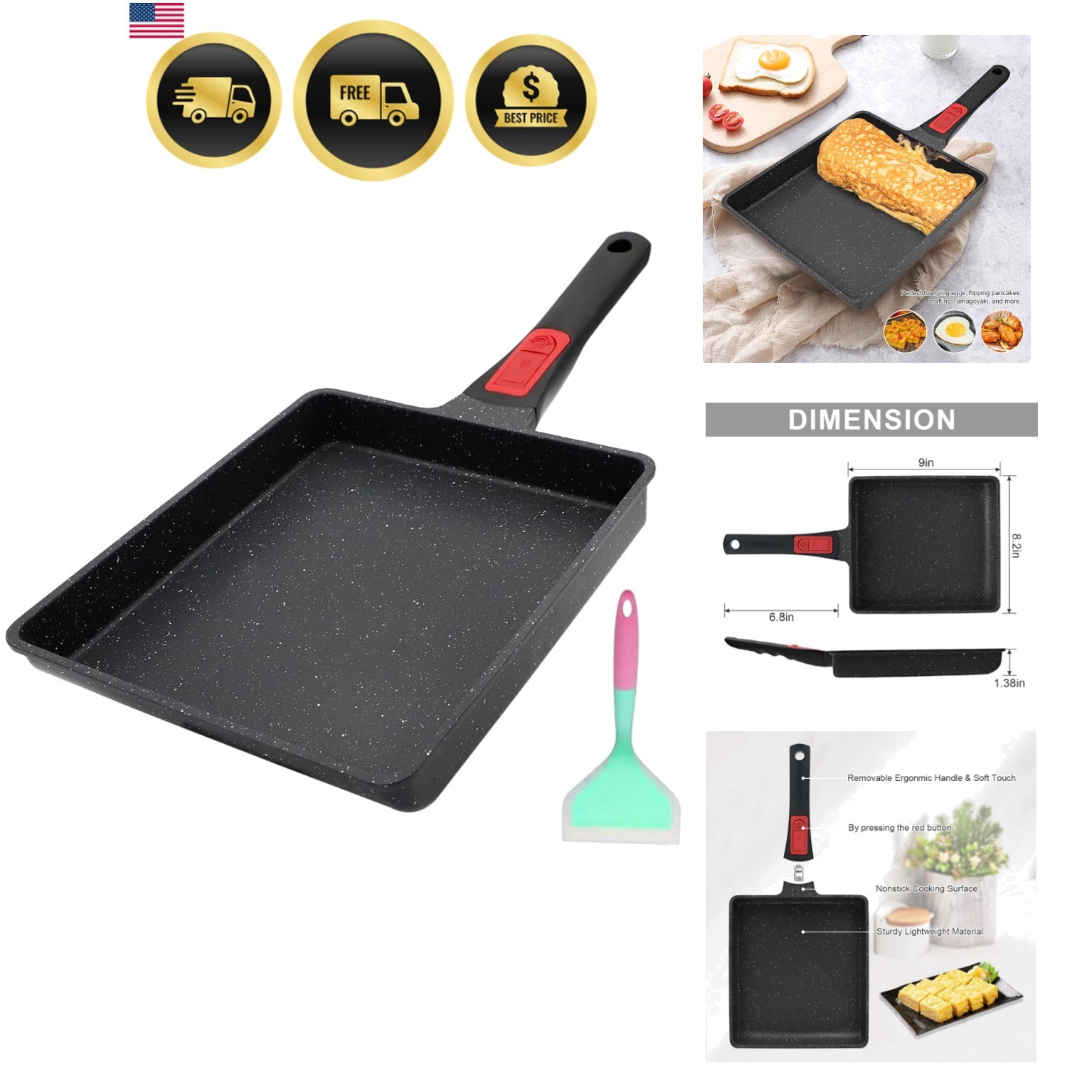 Tamagoyaki Japanese Omelette Pan, Japanese Egg Pan, Square Egg Pan Nonstick, …
