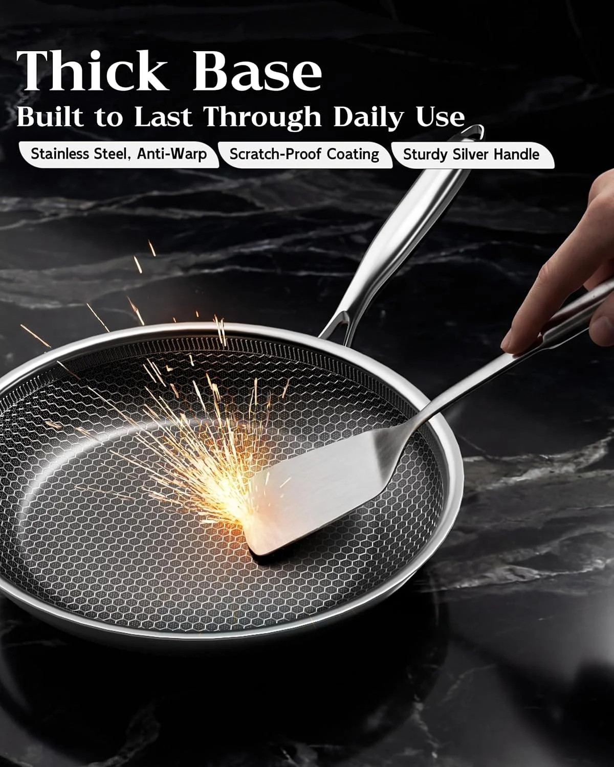 Nonstick Frying Pan with Lid 7-Inch, Durable Stainless Steel Skillet, Induction