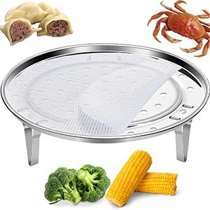 Round Steamer Rack 1pcs with Silicone Liners, Stainless Steel Food Steamer