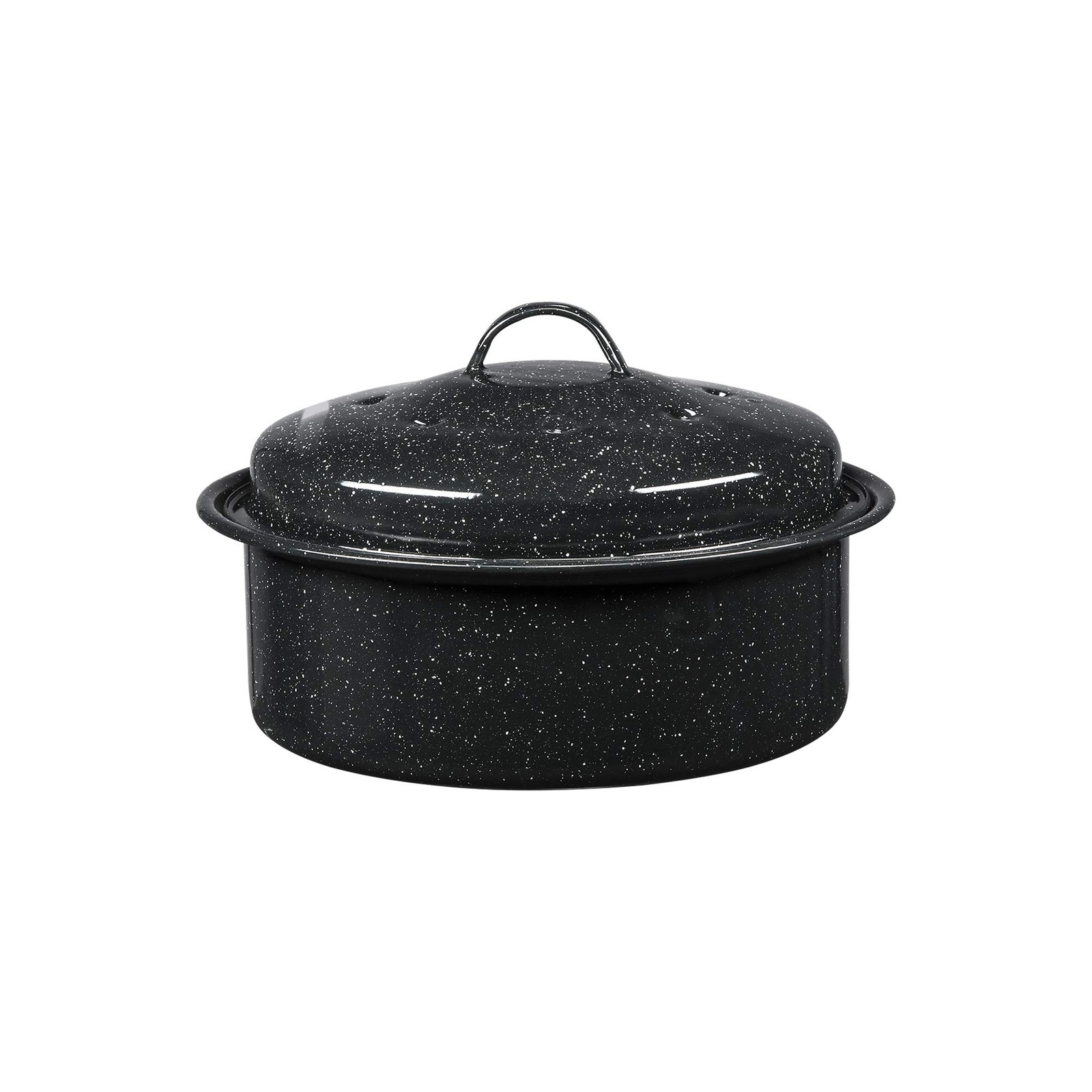 Granite Ware 3 lb. Capacity Covered Round Roaster, Speckled Black Enamel on S…
