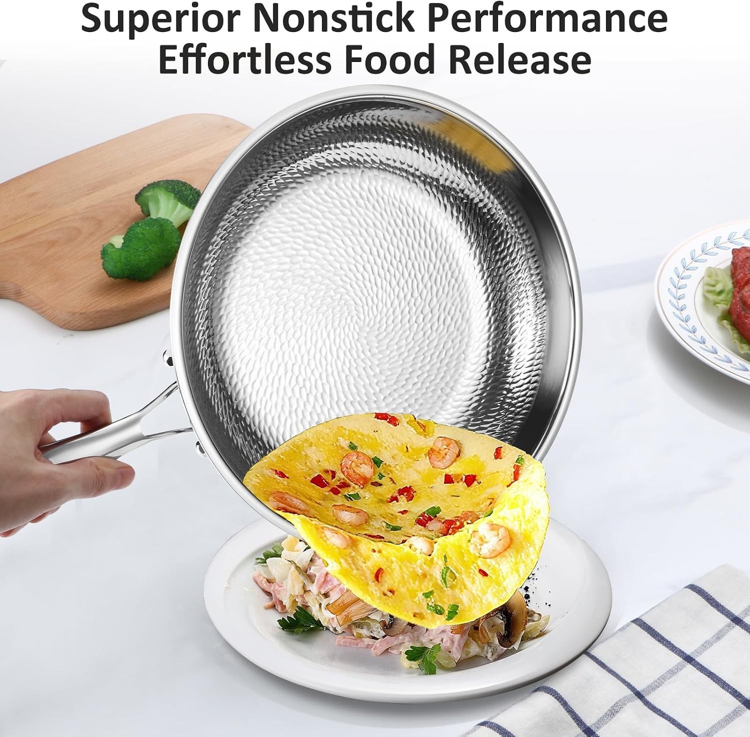 Pure Titanium Hammered Frying Pan with Lid, 12 Inch Skillet, No Coating Cookw…