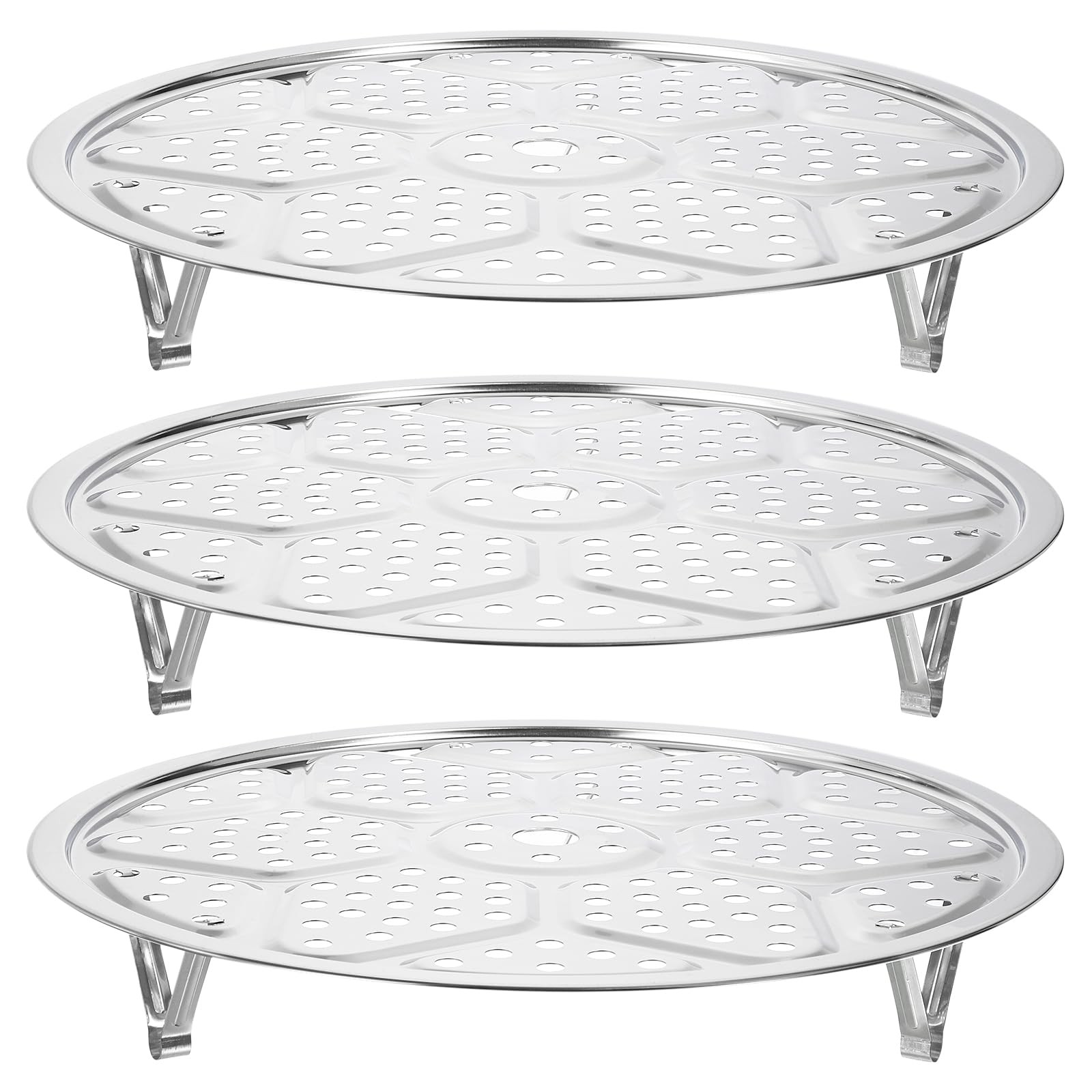 uxcell 3pcs Stainless Steel Steamer Rack with Stand, 11.8 11.8″, Silver Tone