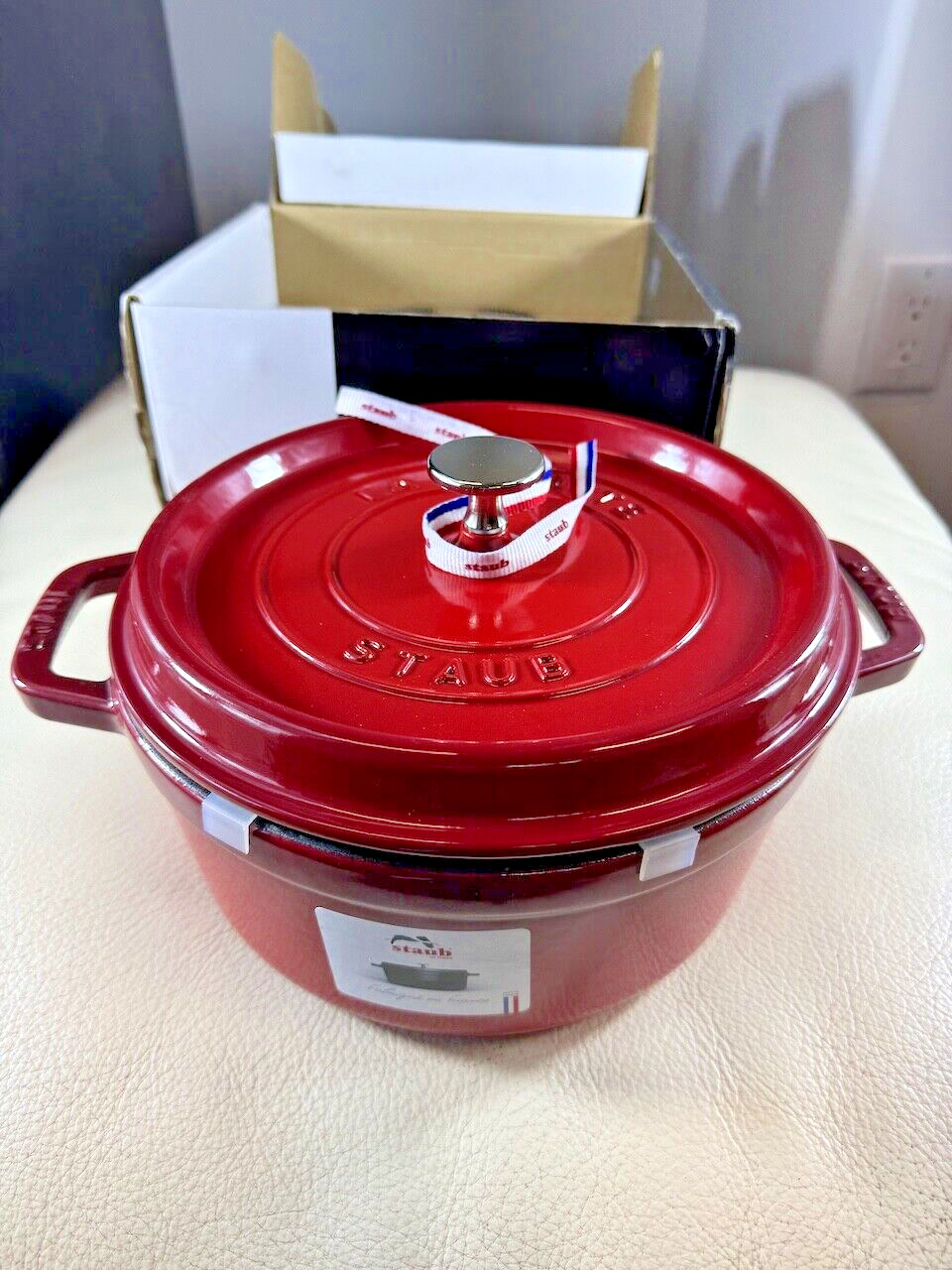 Staub 3.9 Quart Cast Iron Round Cocotte 24 Cherry Red Dutch Oven 1102406