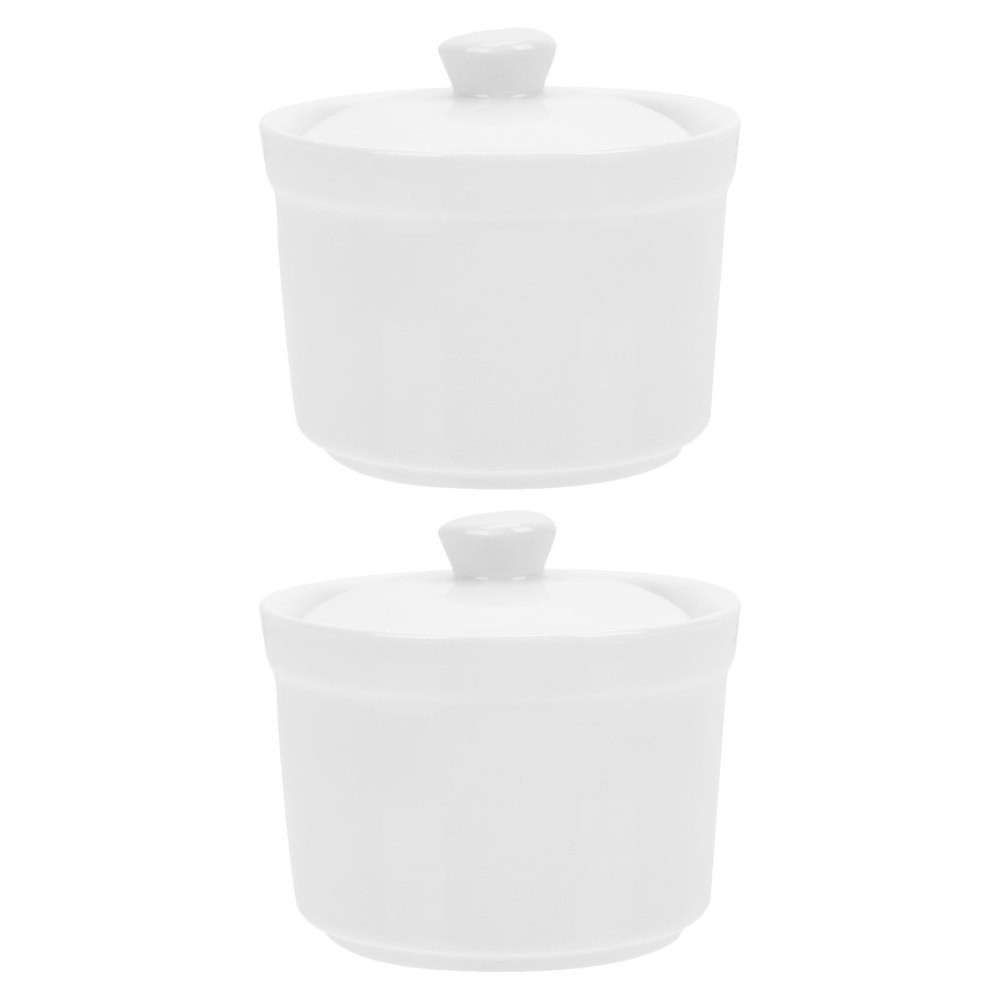 2Pcs White Ceramic Soup Crocks Porcelain Stew Pots for Cooking and Serving