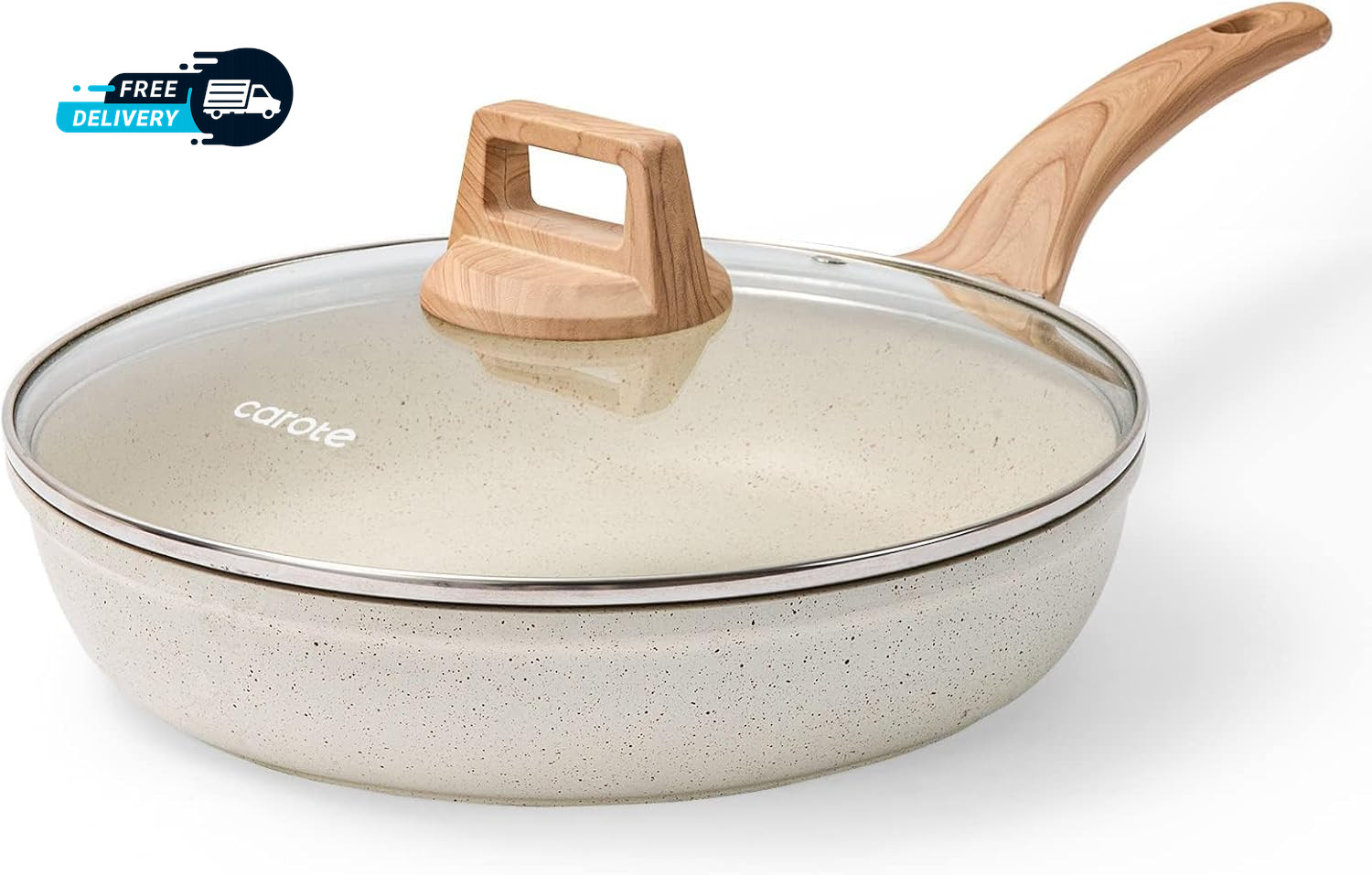 8 Inch Non Stick Frying Pan with Lid White Granite Nonstick Skillet Omelet Pans