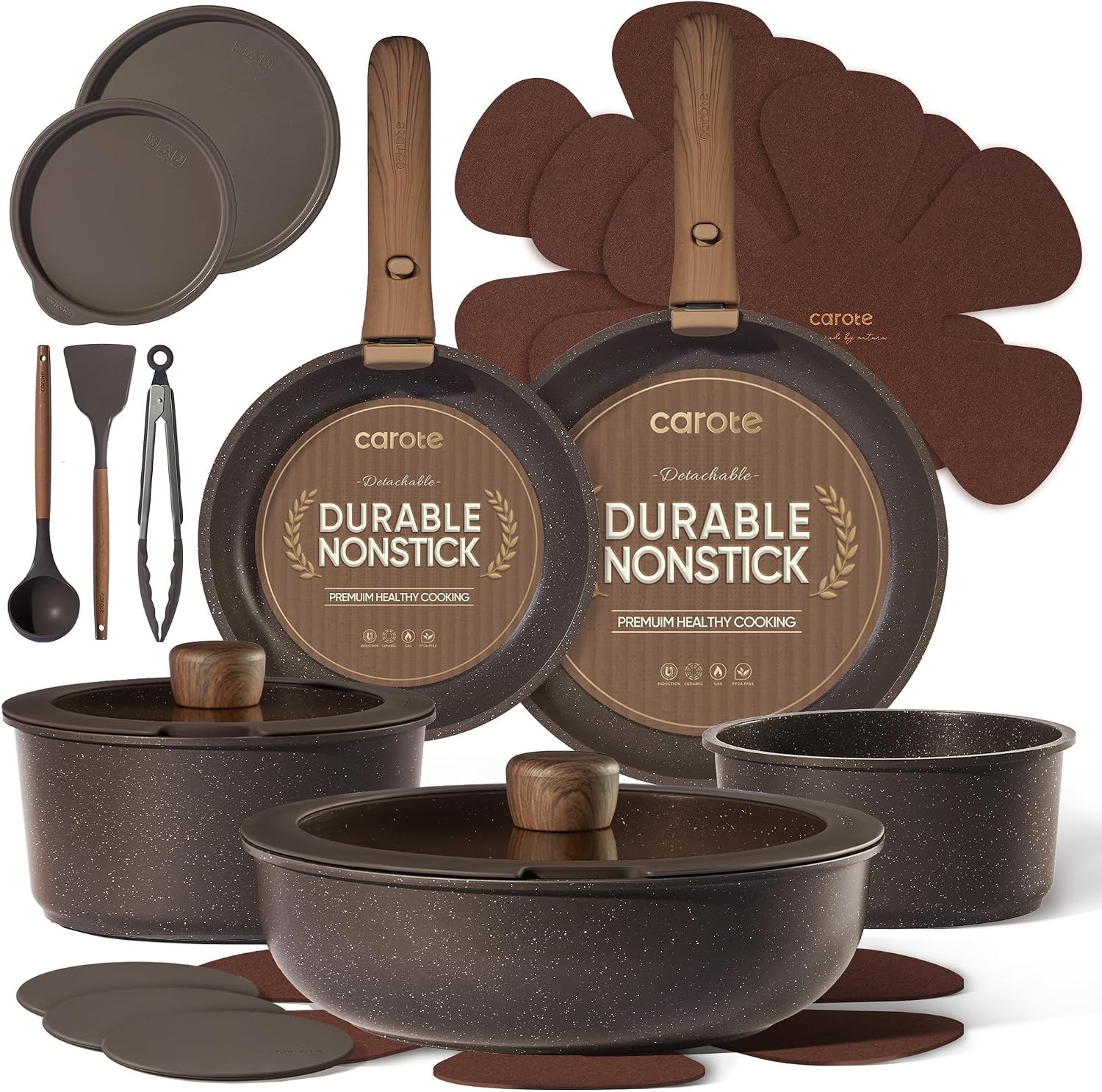 21PCS Pots and Pans Set Non Stick with Detachable Handle, Nonstick Cookware S…