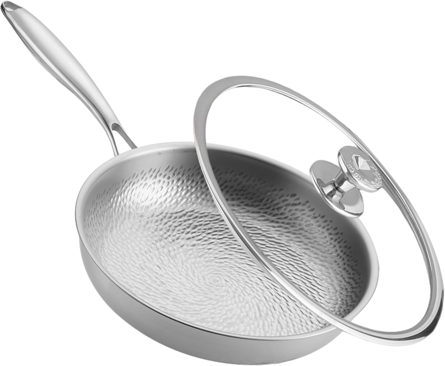 Titanium Frying Pan with Lid, 11″ Uncoated Hammered Skillet, Pfas/Pfoa/Ptfe-Free