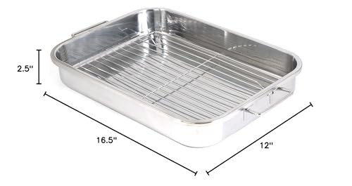 4 Piece Stainless Steel Lasagna Roasting Pan Set 2 Sizes 16.5×12 Inch Baking