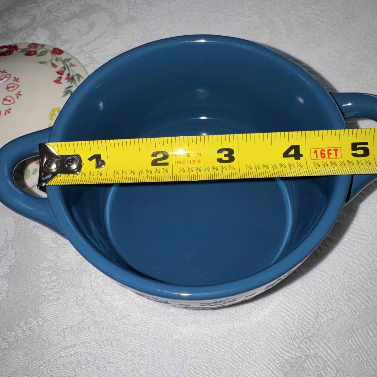 Pioneer Woman Fancy Flourish Mini Cocotte with Lid 16 oz 4.5” In Diameter Blue