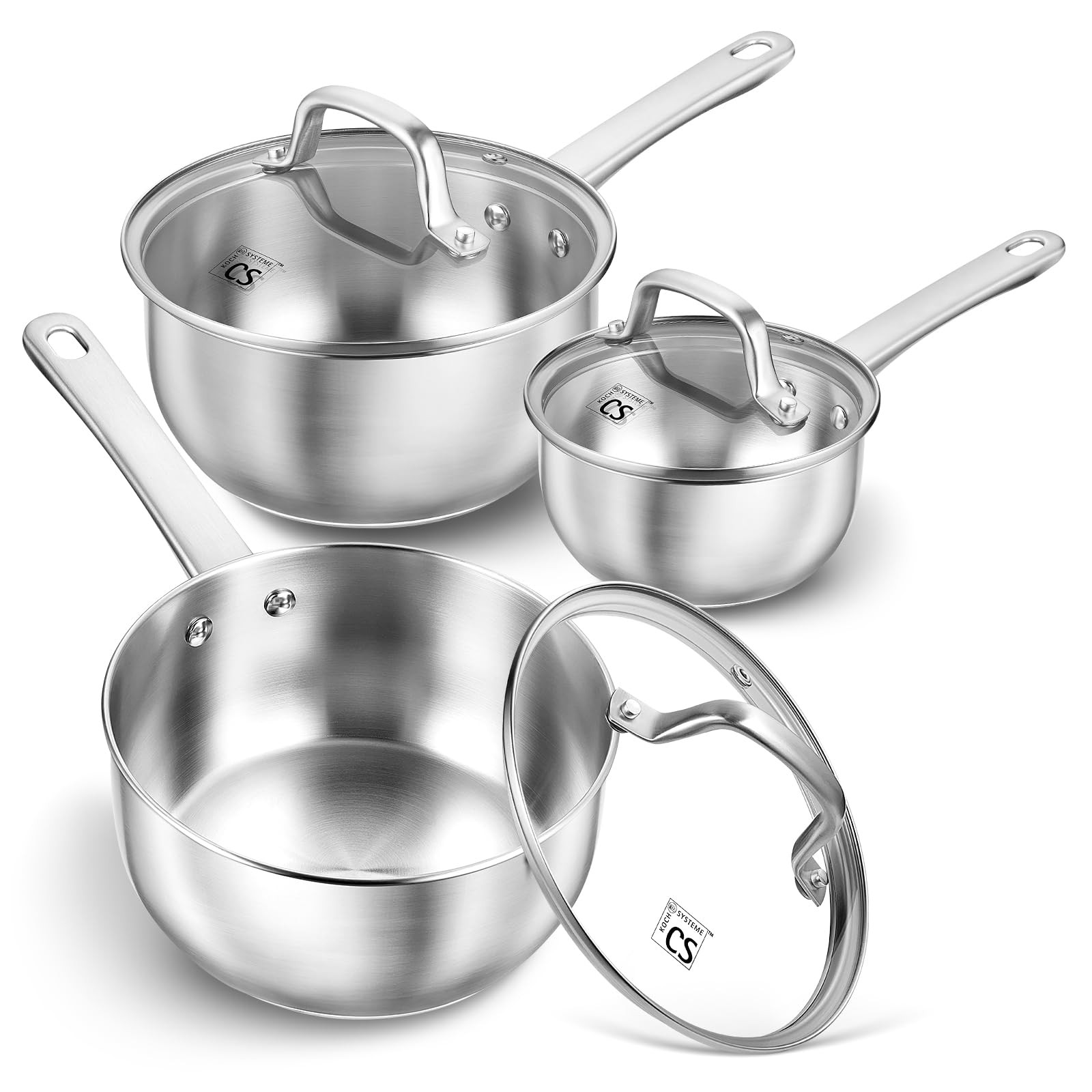 Stainless Steel Saucepan Set, 1QT & 2QT & 3QT Sauce Pan, Premium 18/10 Steel