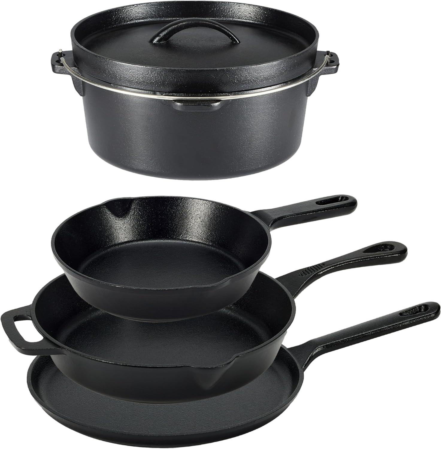 Amazon Basics Pre-Seasoned Cast Iron 5-Piece Cookware Set, Oven Safe, Cooks Even