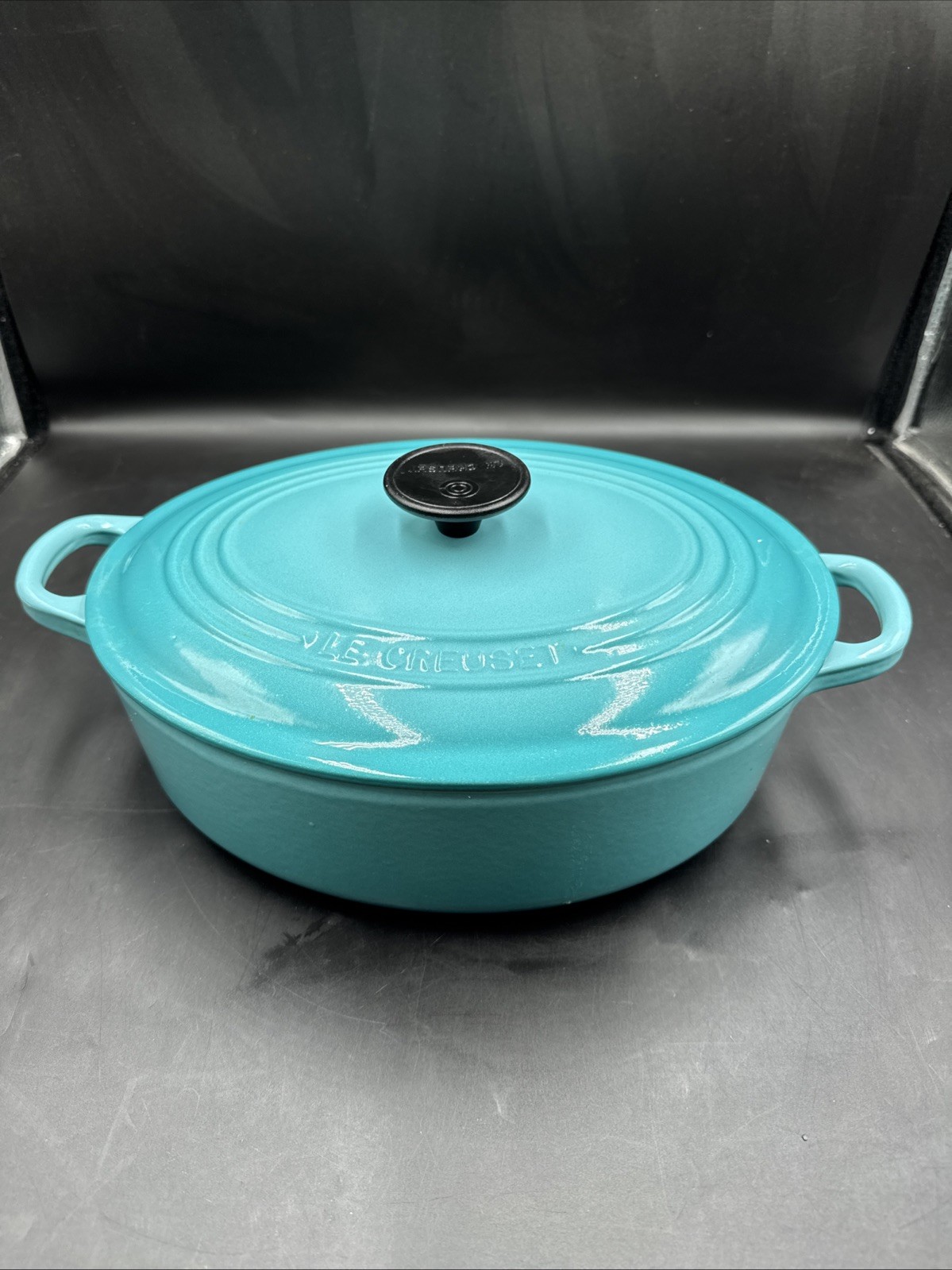 Le Creuset Oval Casserole Cocotte Dutch 27cm Teal Cast Iron Pot Rare