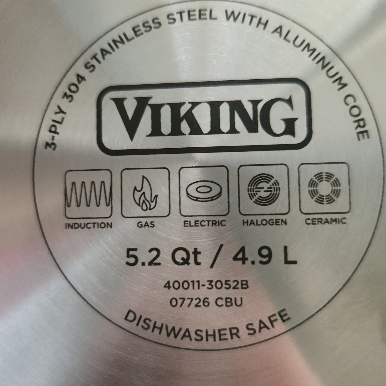 Viking 3-Ply 18/8 Stainless Steel Saute Pan Glass Lid- 5.25 Qt/4.9 L- NWT!