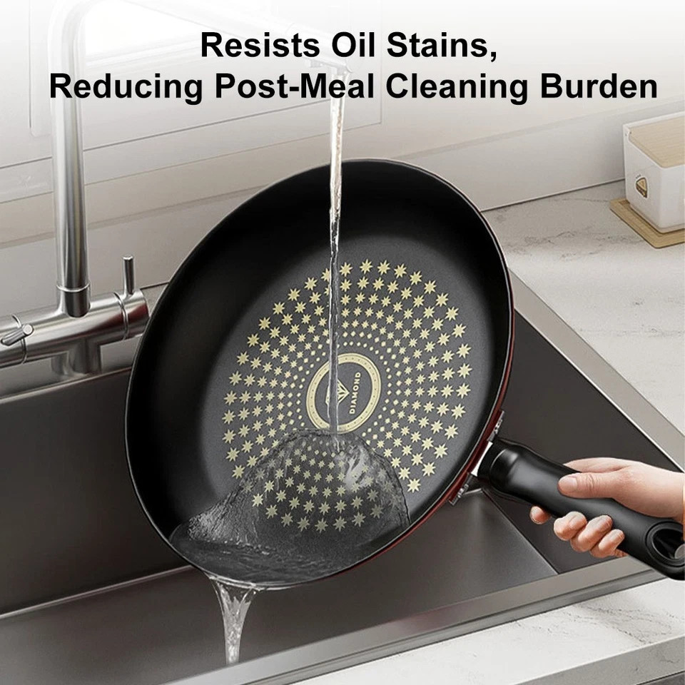 9.4″ Honeycomb Nonstick Frying Pan Food-Grade Stainless Steel Skillet w/ Spatula