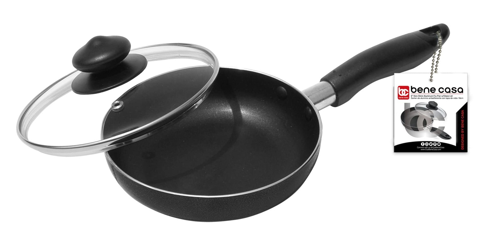 – Black Nonstick Aluminum Frying Pan with Glass Lid (6″) – Dishwasher Safe fo…