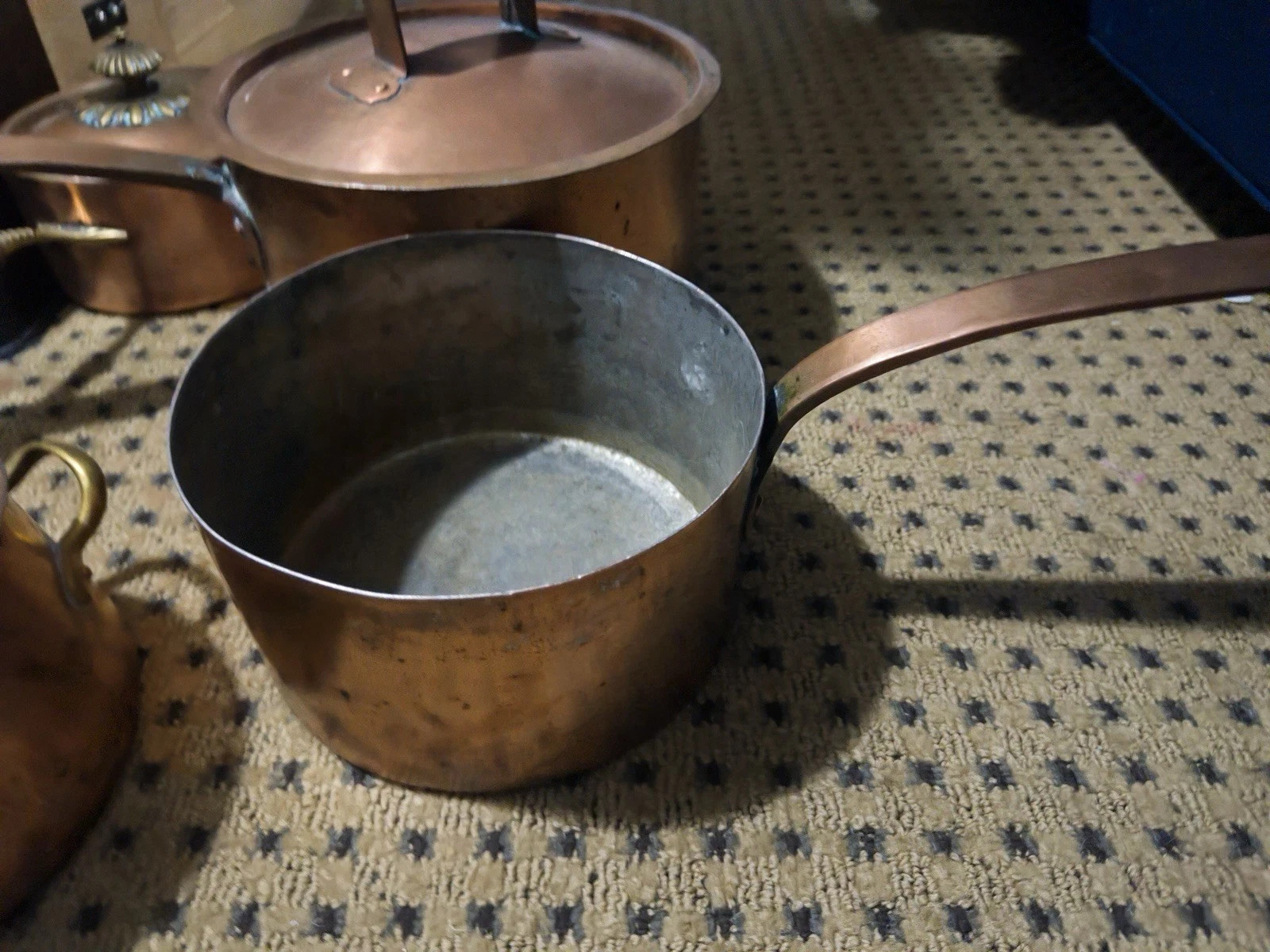 5 Pc Vintage Italian Copper Cookware Set Tin Lined Brass Handles-BEAUTIFUL