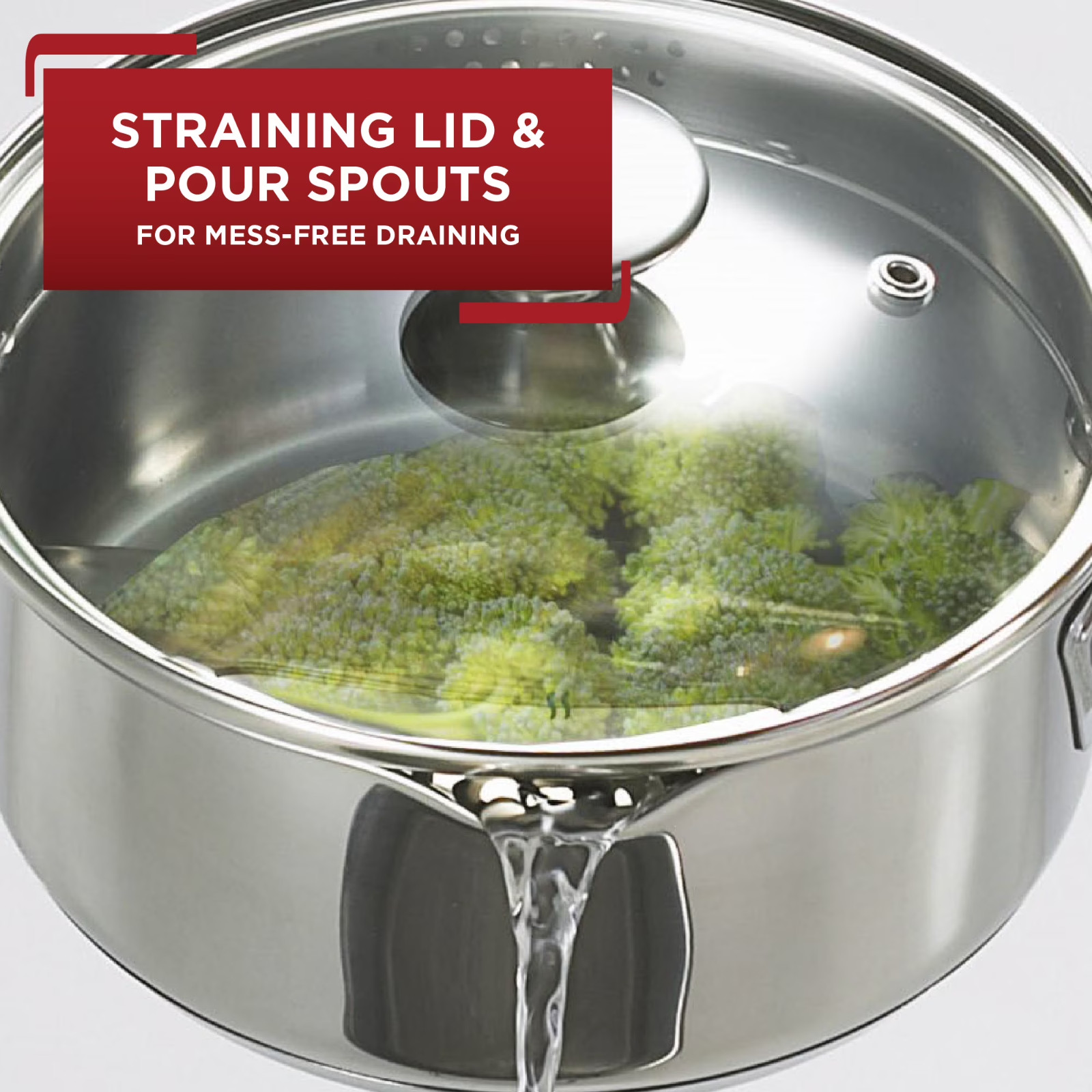 T-fal Cook & Strain Stainless Steel Cookware, Sauce Pan with lid, 3 quart