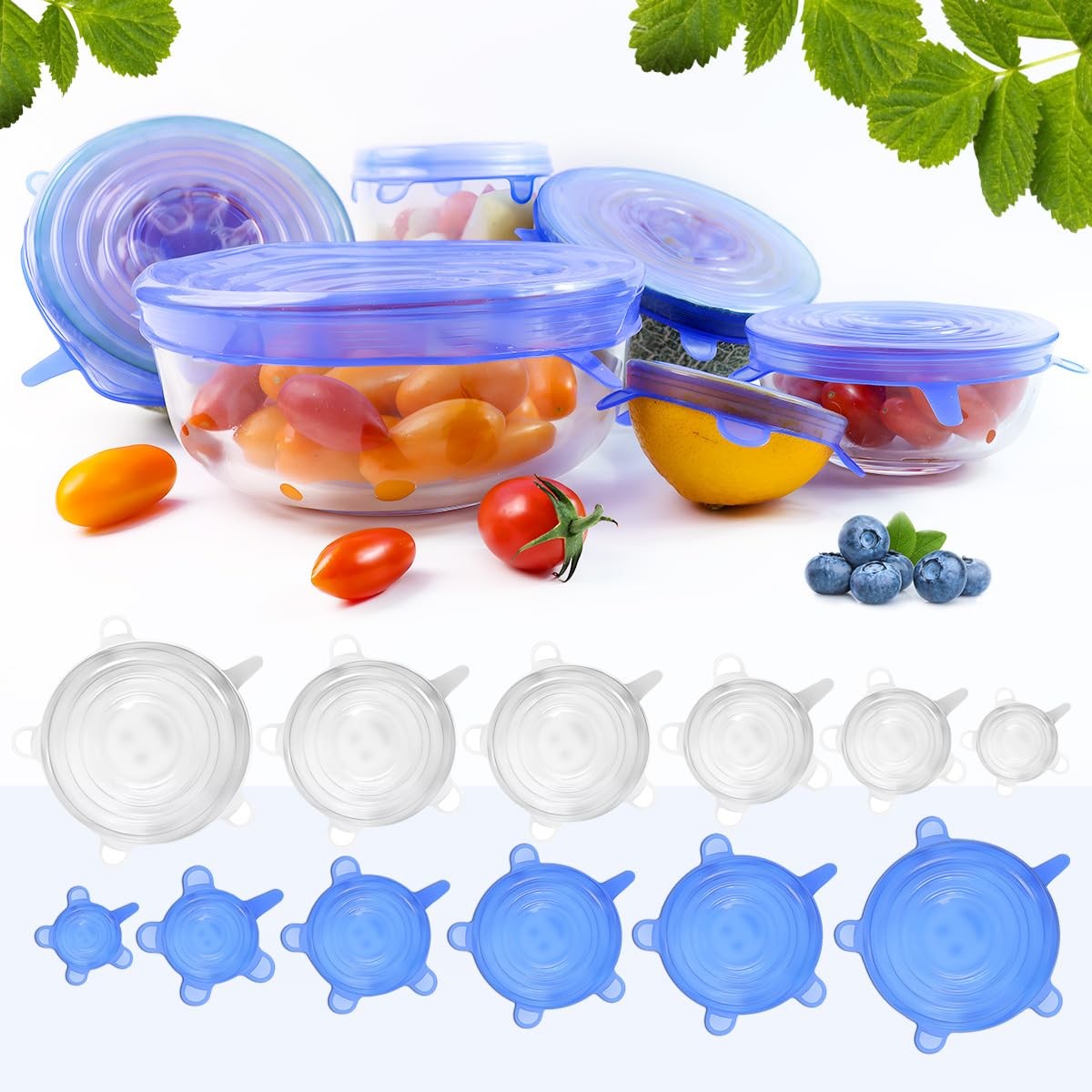 12 Pcs Silicone Stretch Lids Reusable Bowl Covers for Bowls Pots Cups
