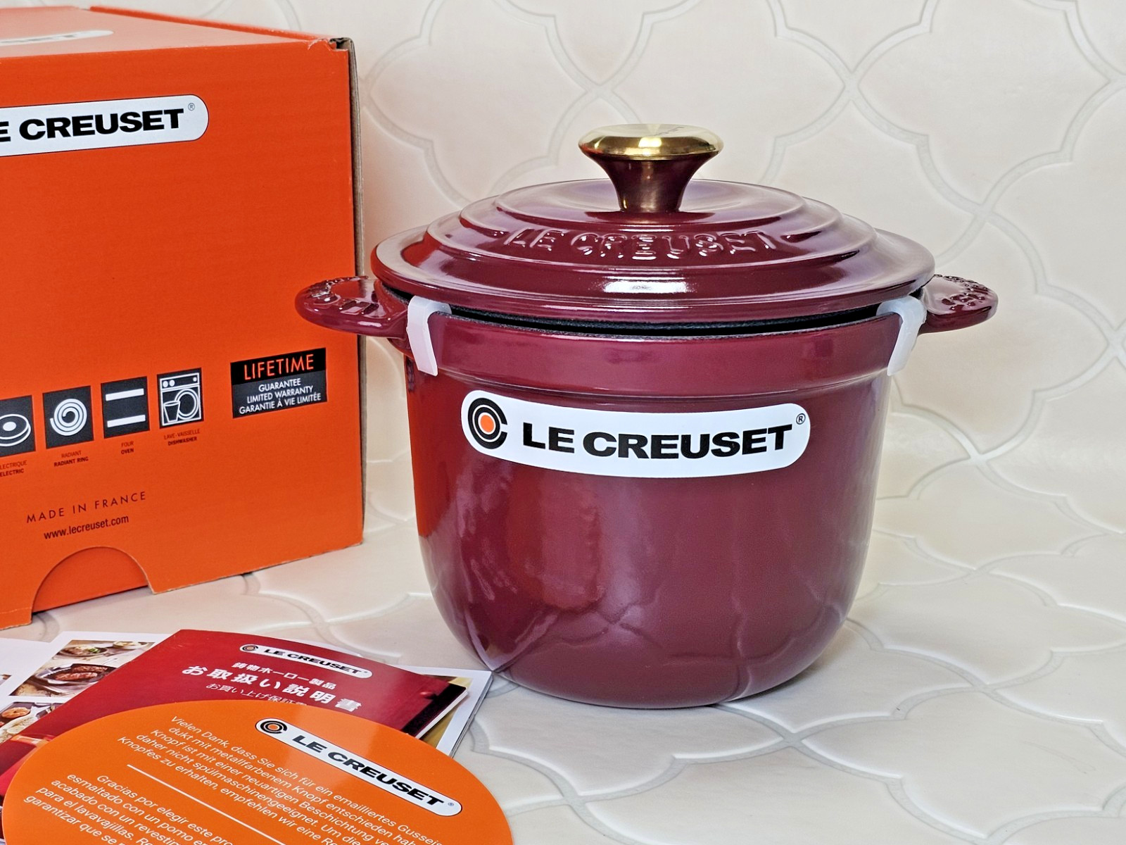 Le Creuset Cocotte Every 18cm Rice Pot 2.25qt Rhone Garnet Gold Knob NIB