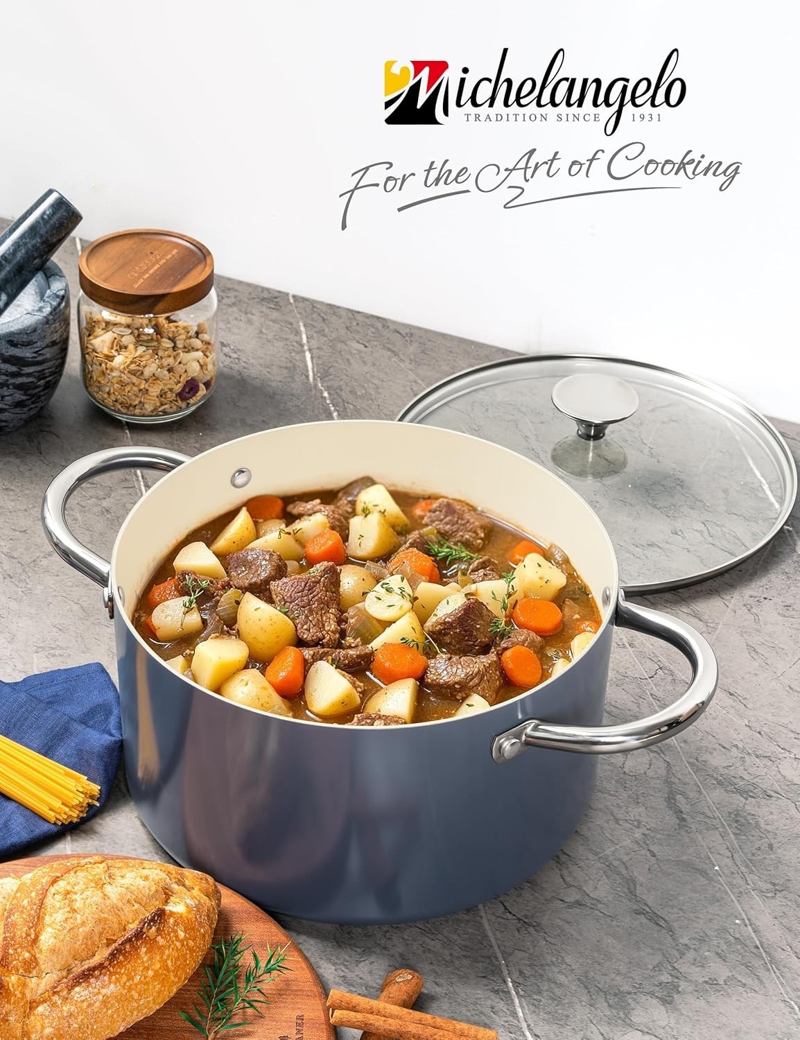 6 QT Ceramic Stock Pot with Lid, Nonstick Stockpot with Glass Lid, Induction …